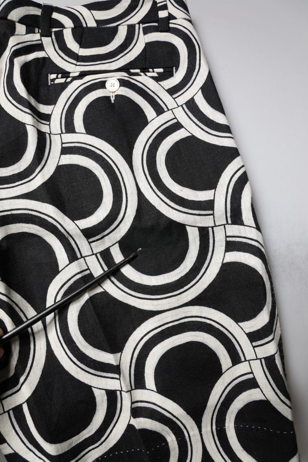 Black White Linen Bermuda Shorts