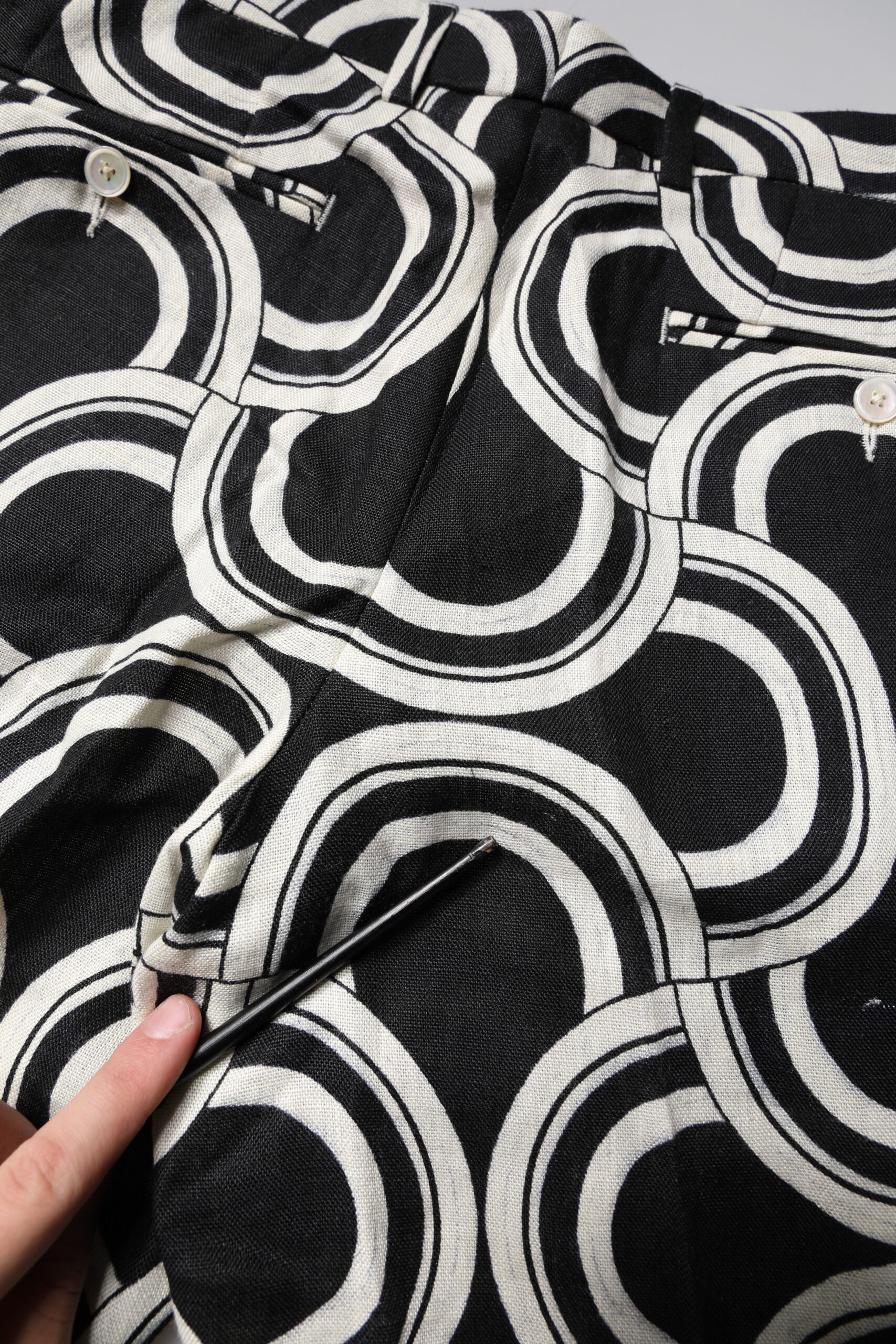 Black White Linen Bermuda Shorts