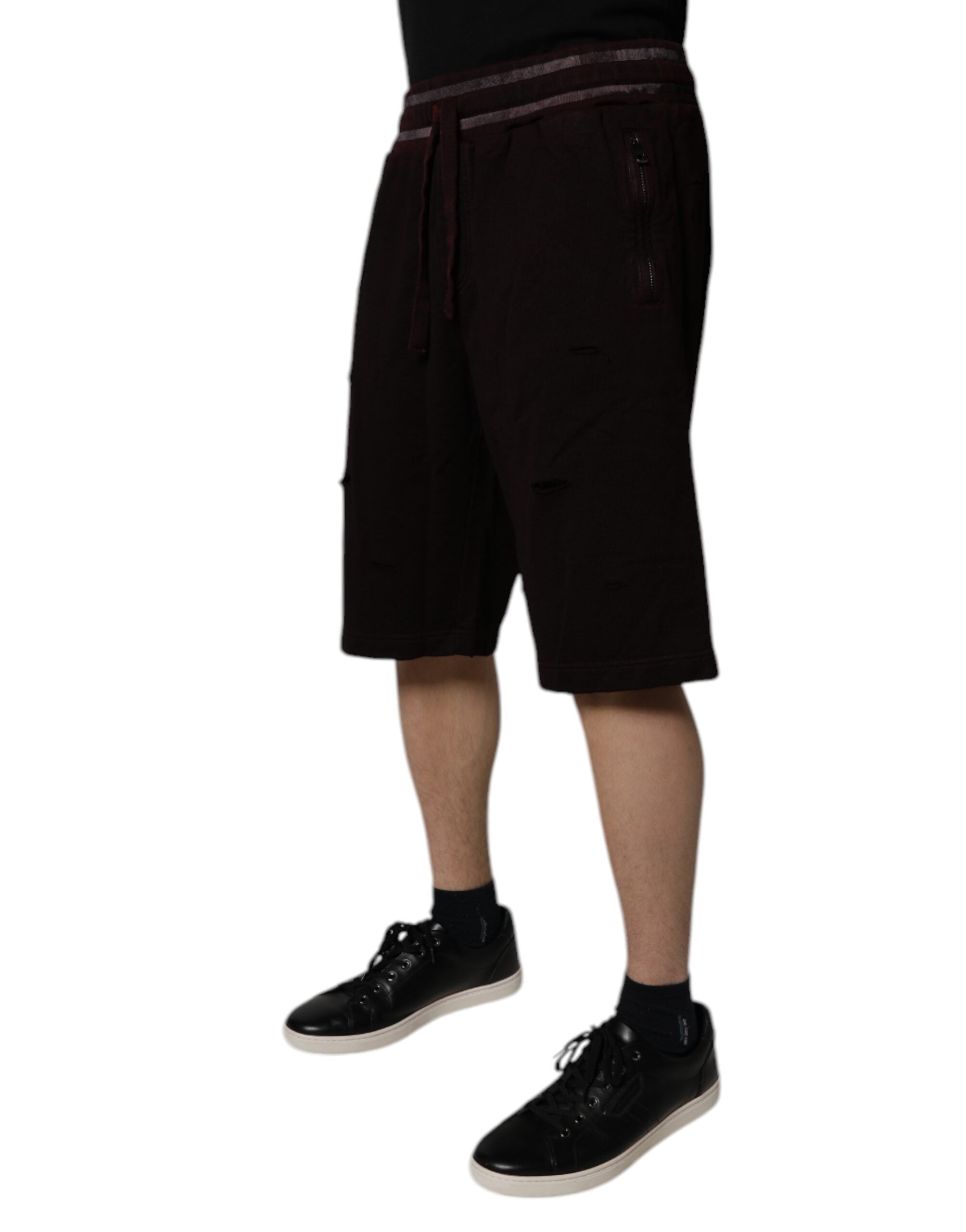 Maroon Cotton Logo Plaque Men Bermuda Shorts