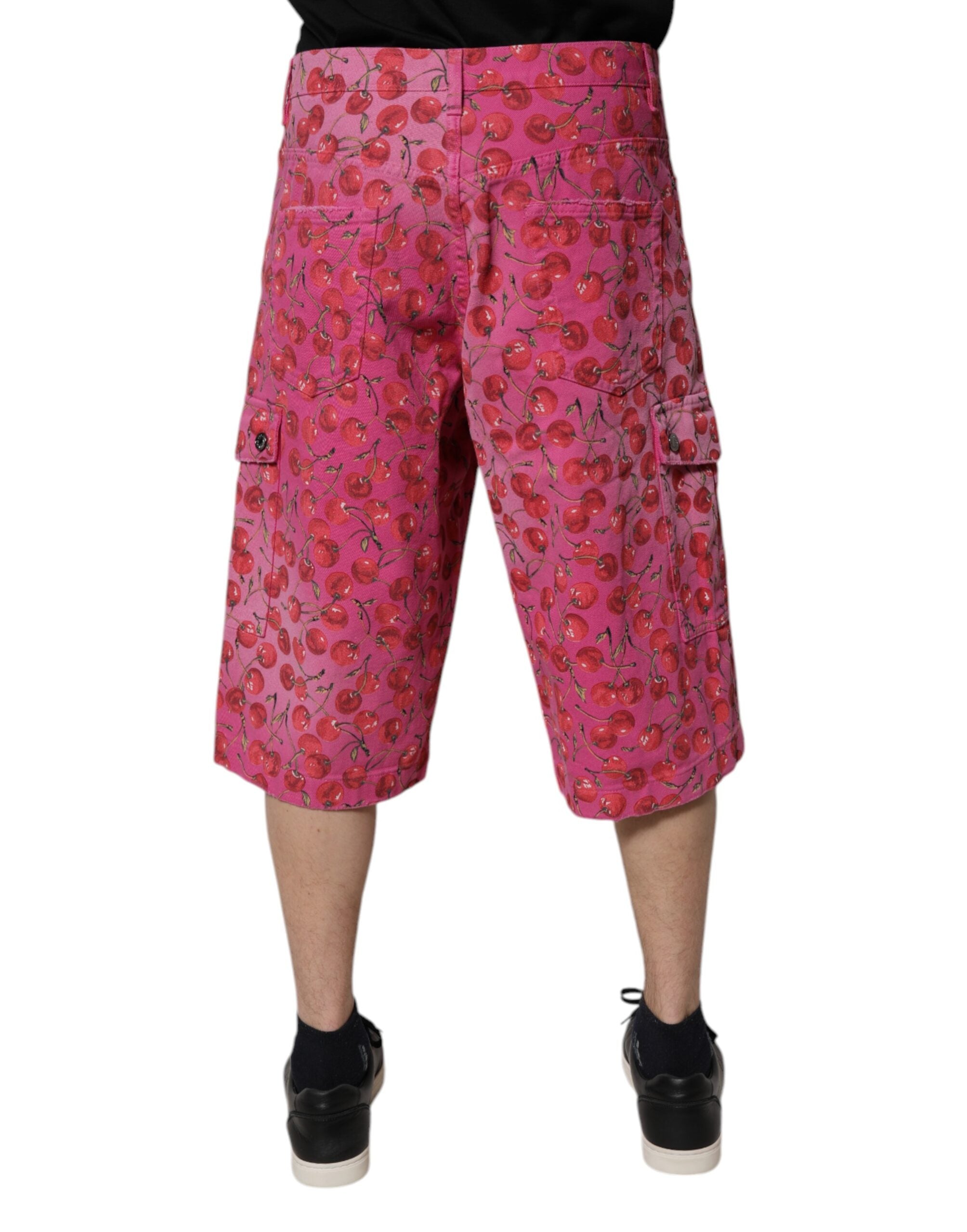 Pink Cherry Print Cargo Cotton Shorts