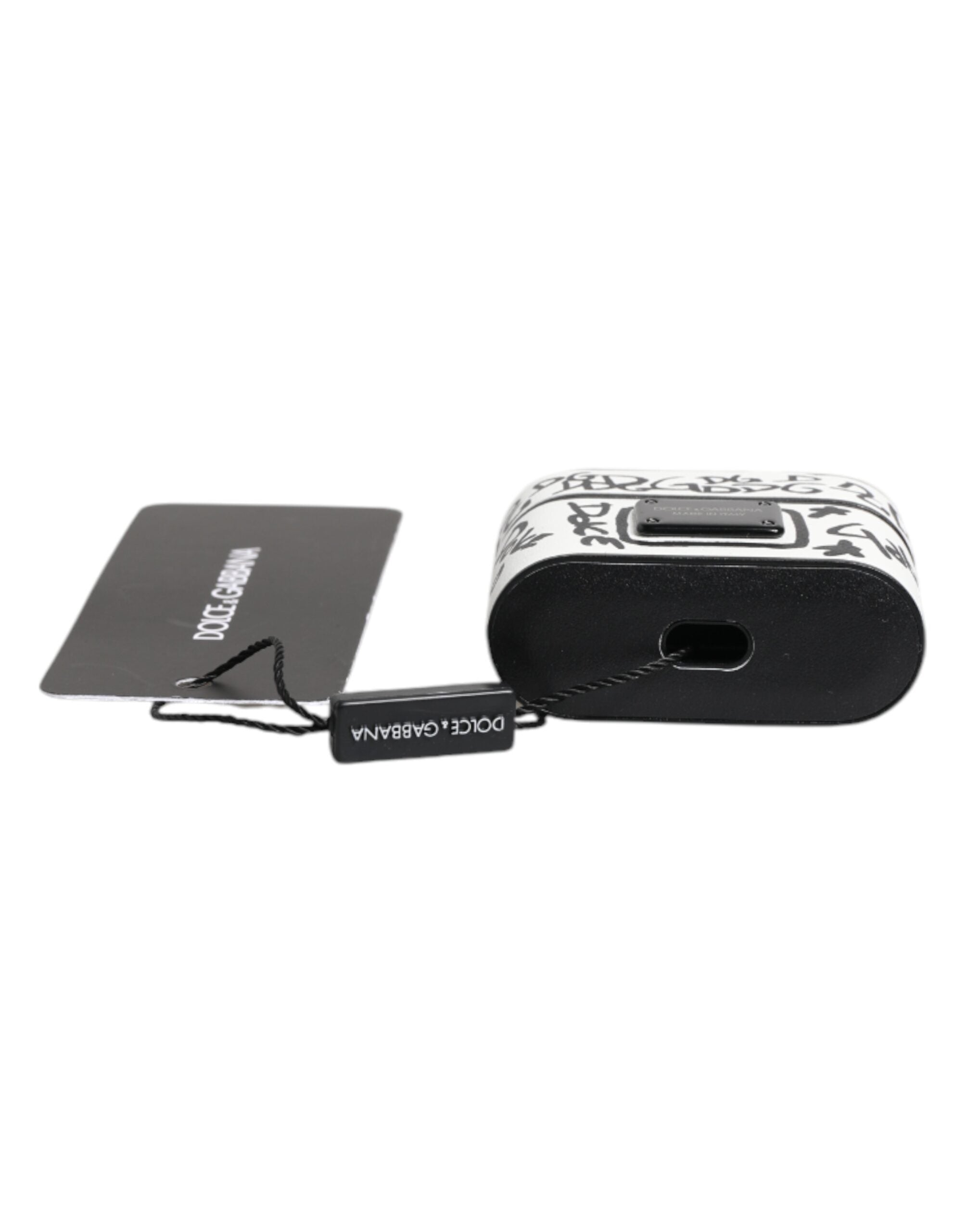 Black White Leather Scribble Embossed Logo Airpods Case