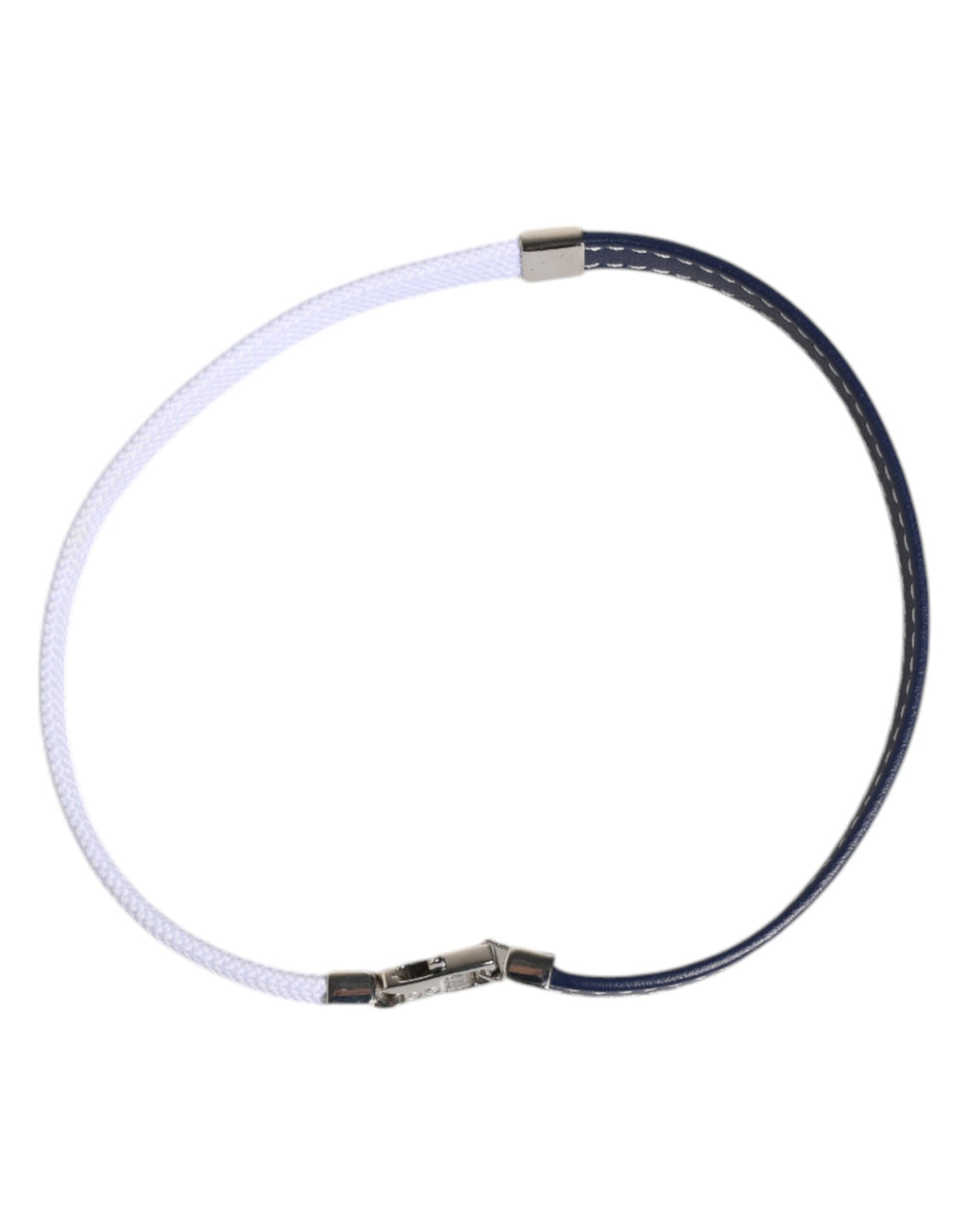 Blue White Leather Trimmed DG Engraved Silver Tone Clasp Bracelet