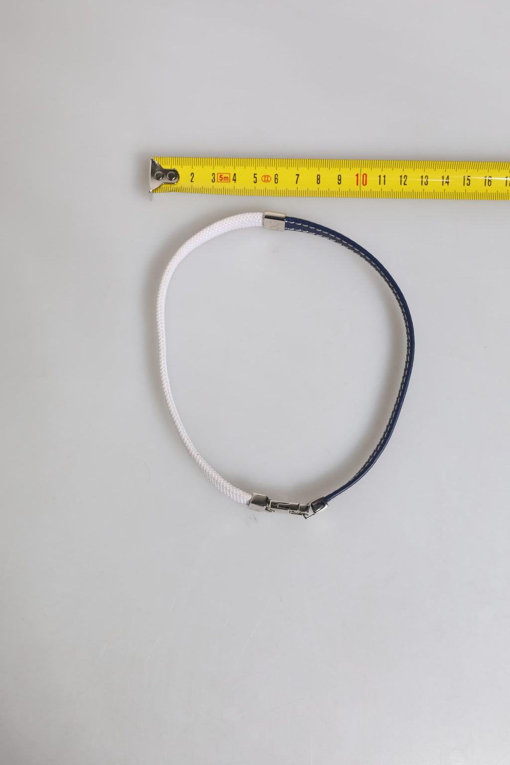 Blue White Leather Trimmed DG Engraved Silver Tone Clasp Bracelet