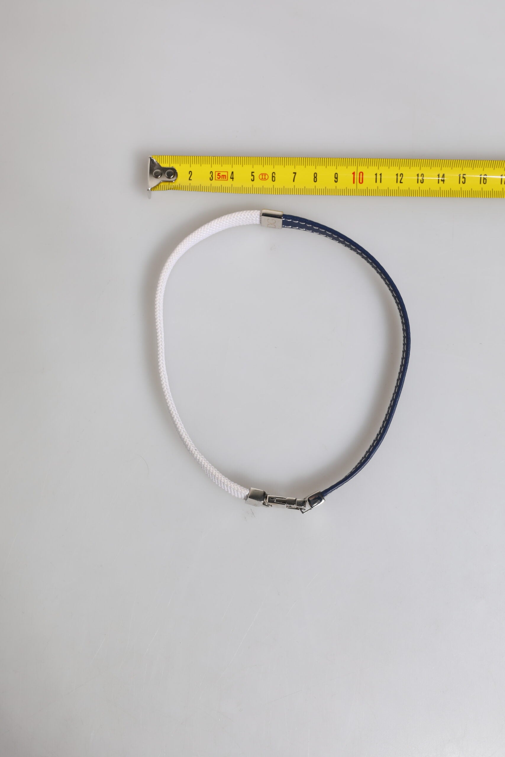 Blue White Leather Trimmed DG Engraved Silver Tone Clasp Bracelet