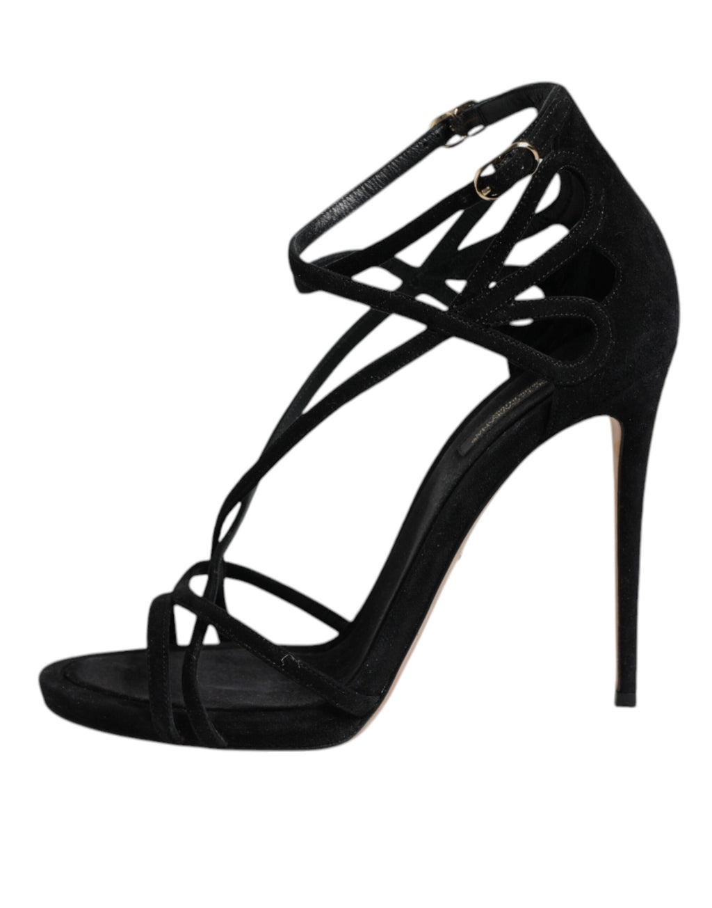 Black Leather Stiletto Heels Sandals Shoes