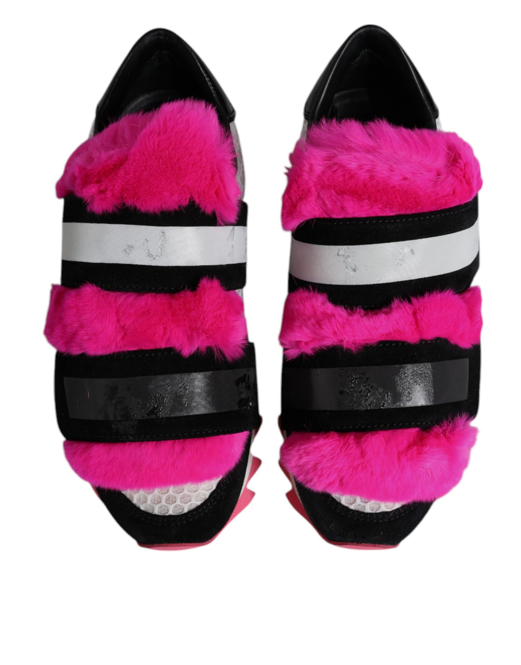Black Pink Fur Embellished Sneakers Shoes