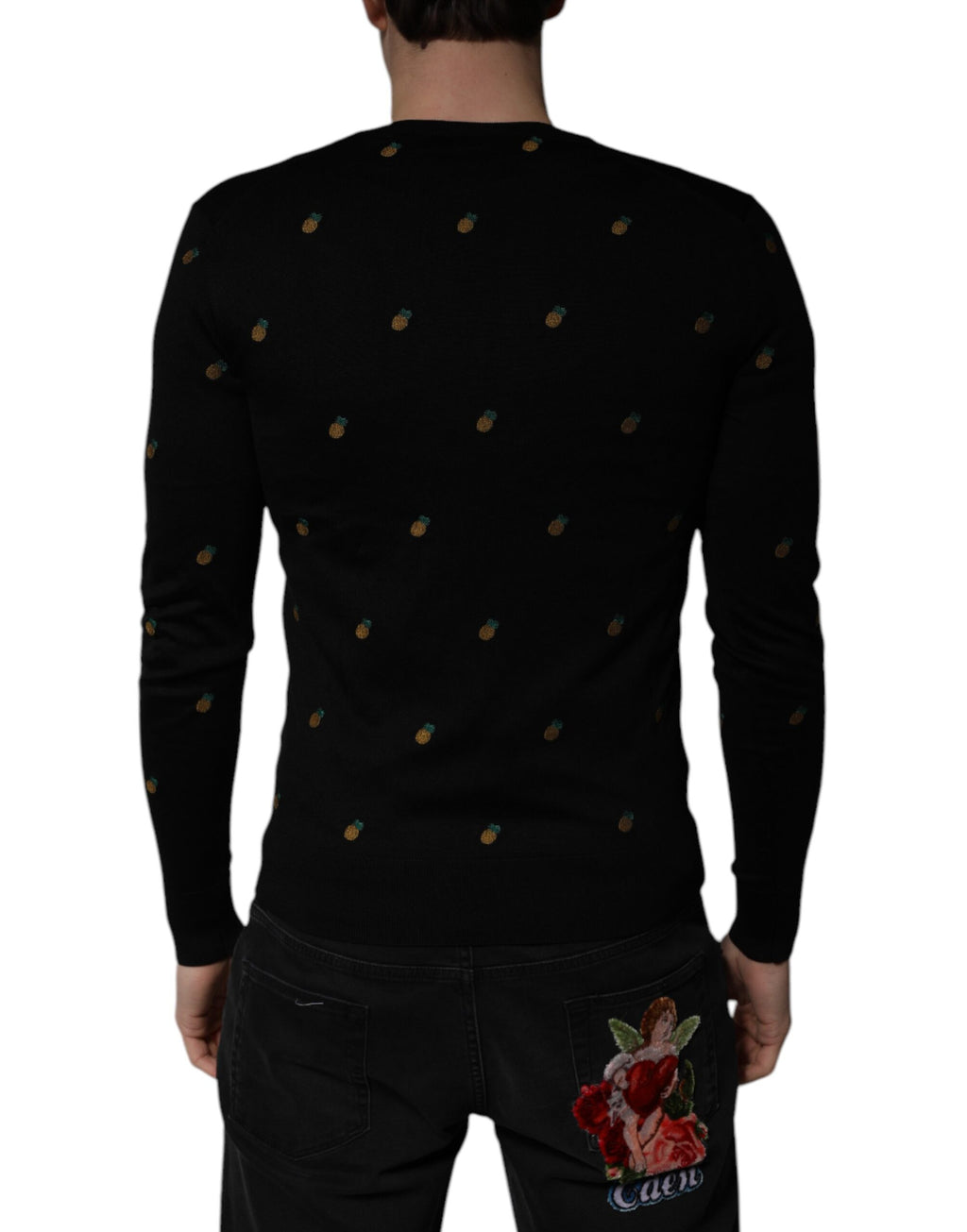 Black Pineapple Crew Neck Pullover Sweater