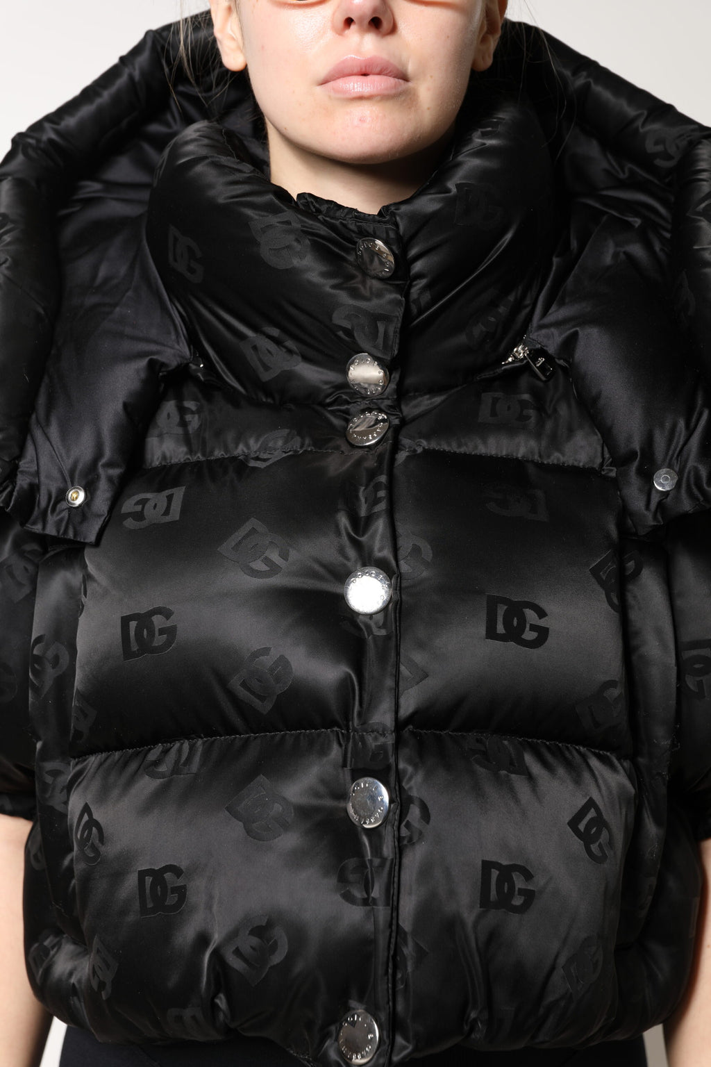 Black Padded Puffer Hooded Full Zip Cropped Jacket