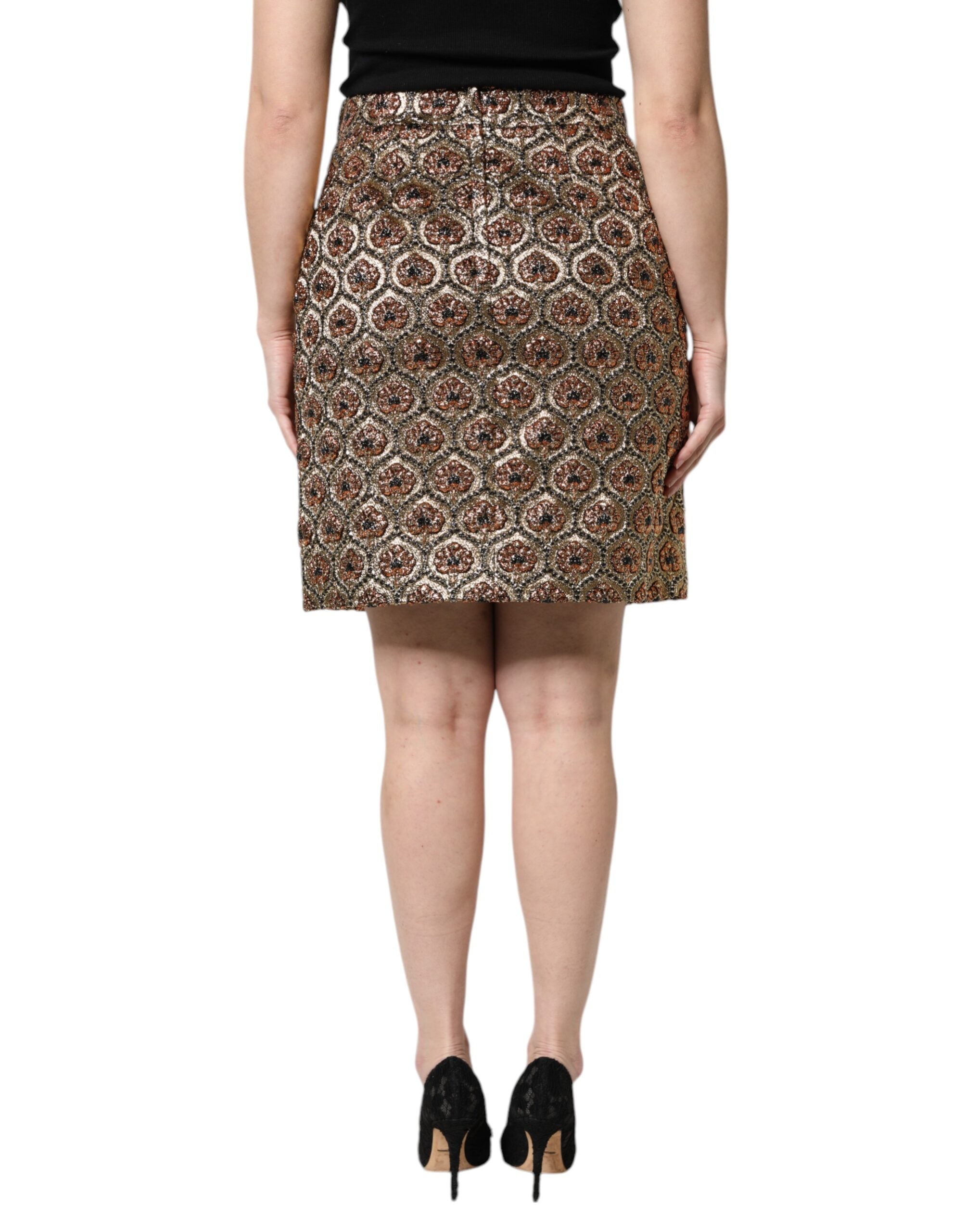 Brown Polyester Brocade A-line Mini Skirt