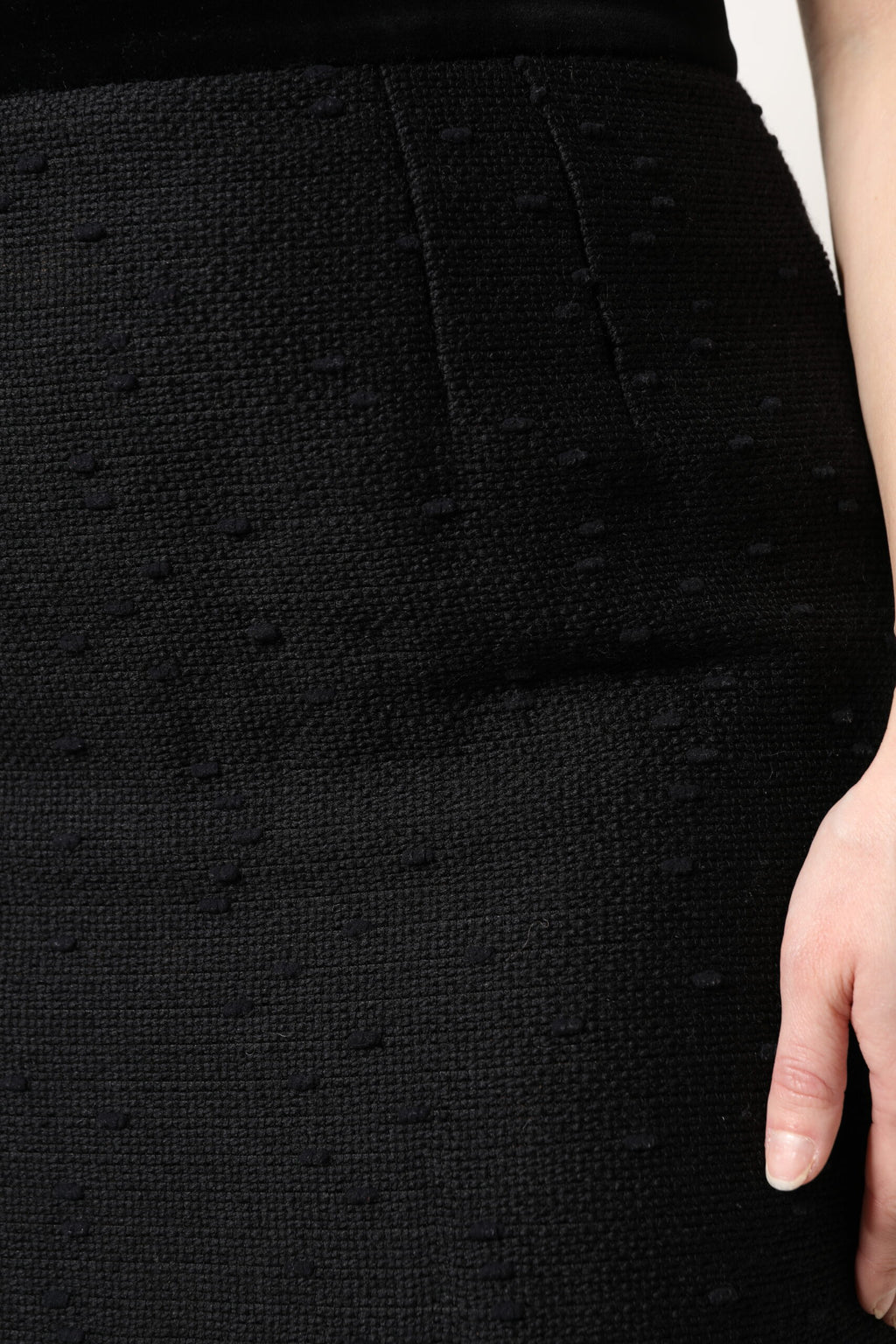 Black Wool Fringe High Waist Pencil Mini Skirt