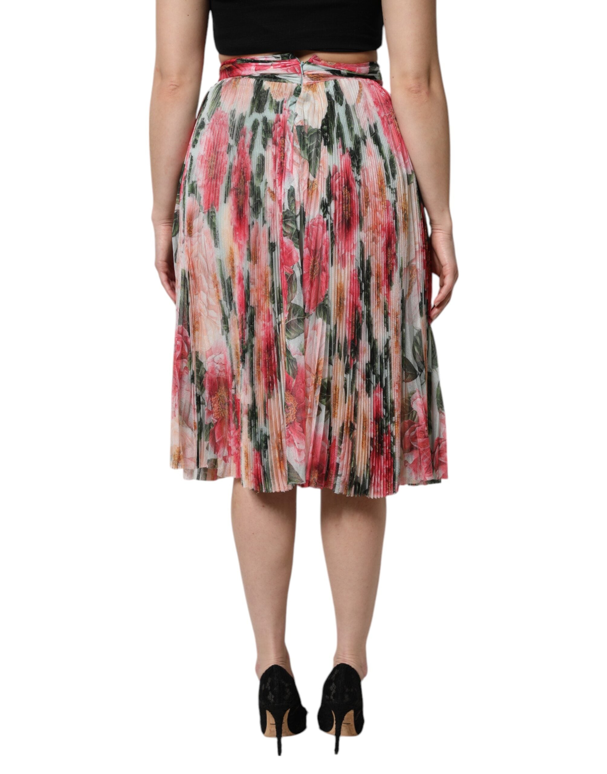 Multicolor Silk Floral High Waist Midi Skirt