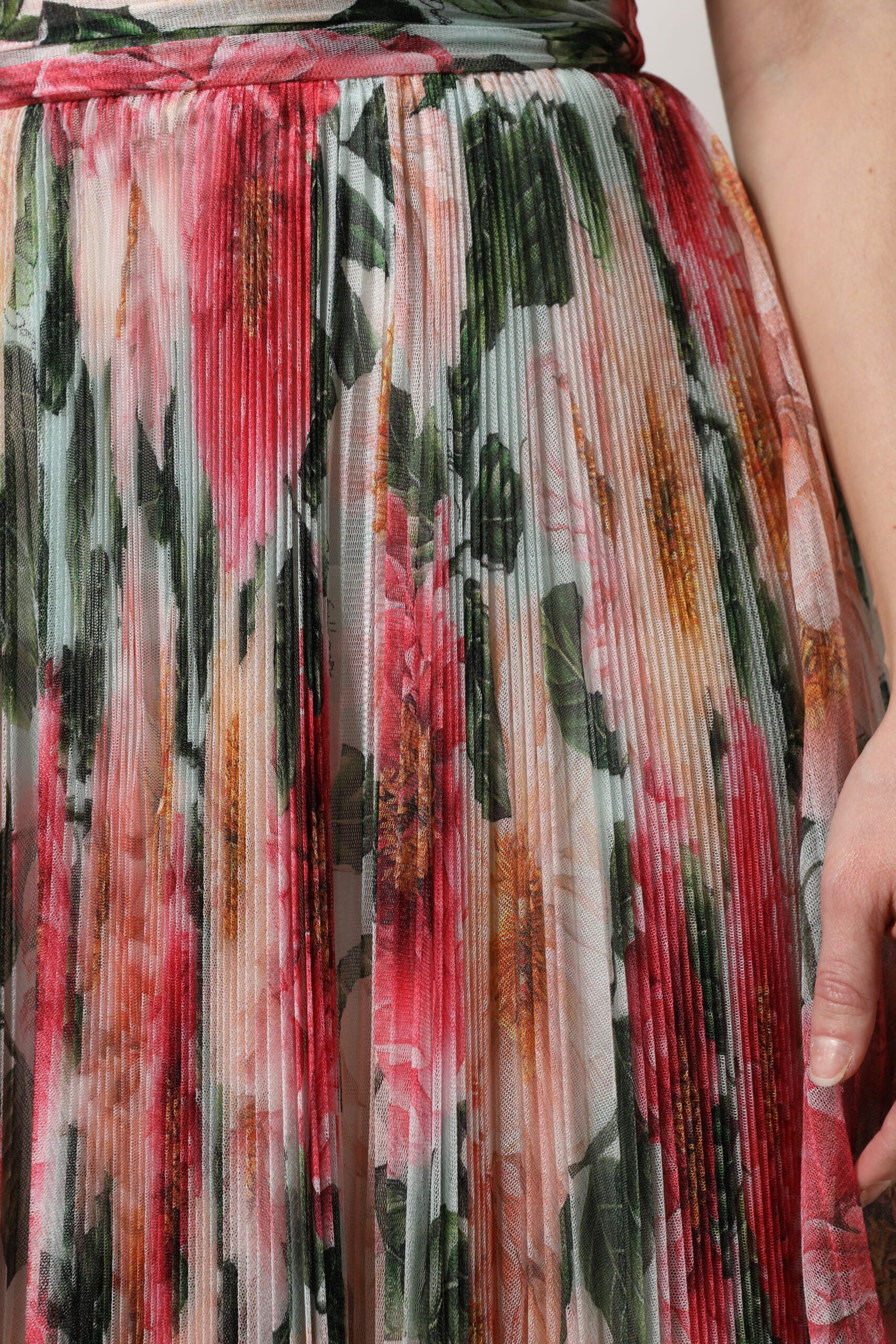 Multicolor Silk Floral High Waist Midi Skirt