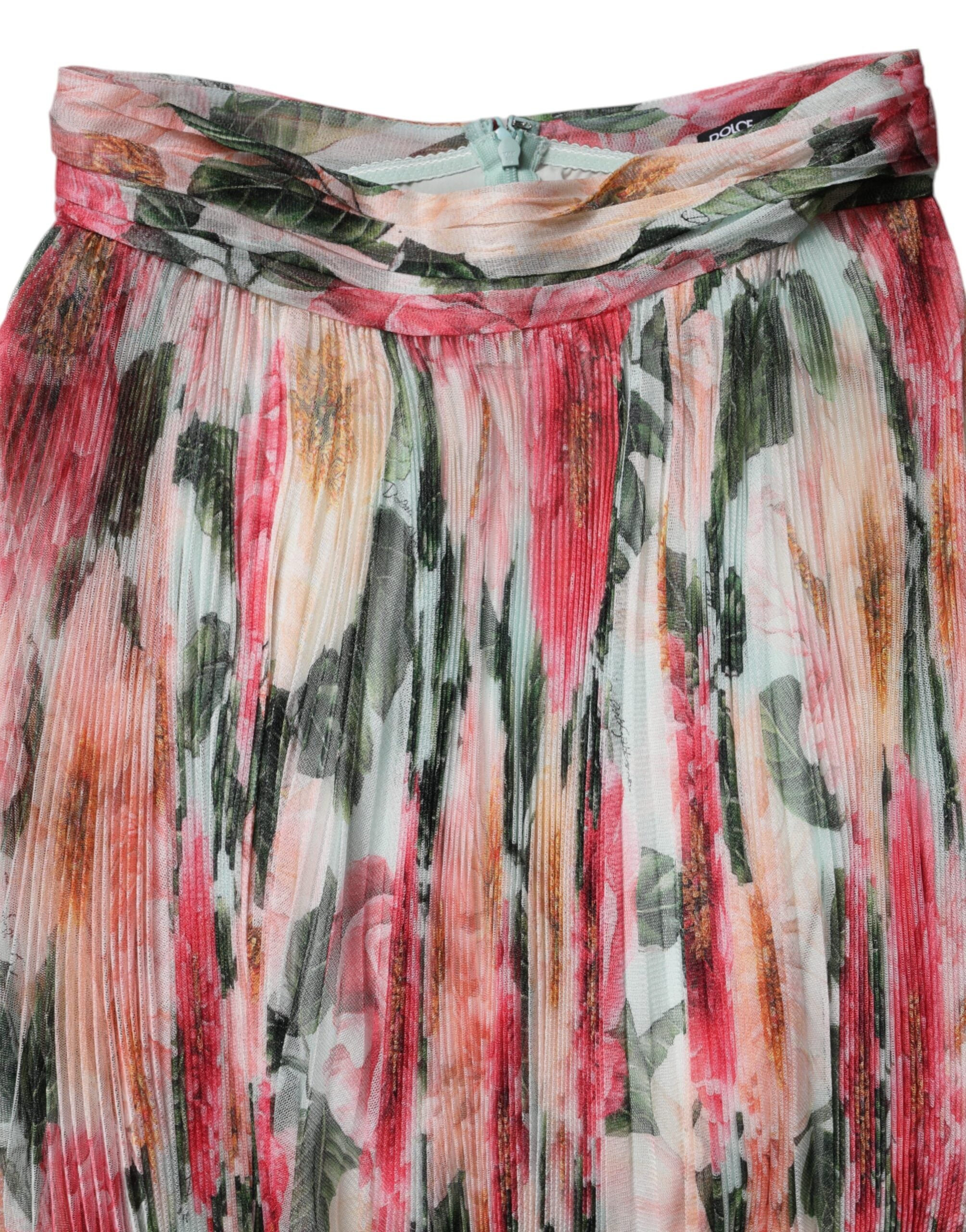 Multicolor Silk Floral High Waist Midi Skirt