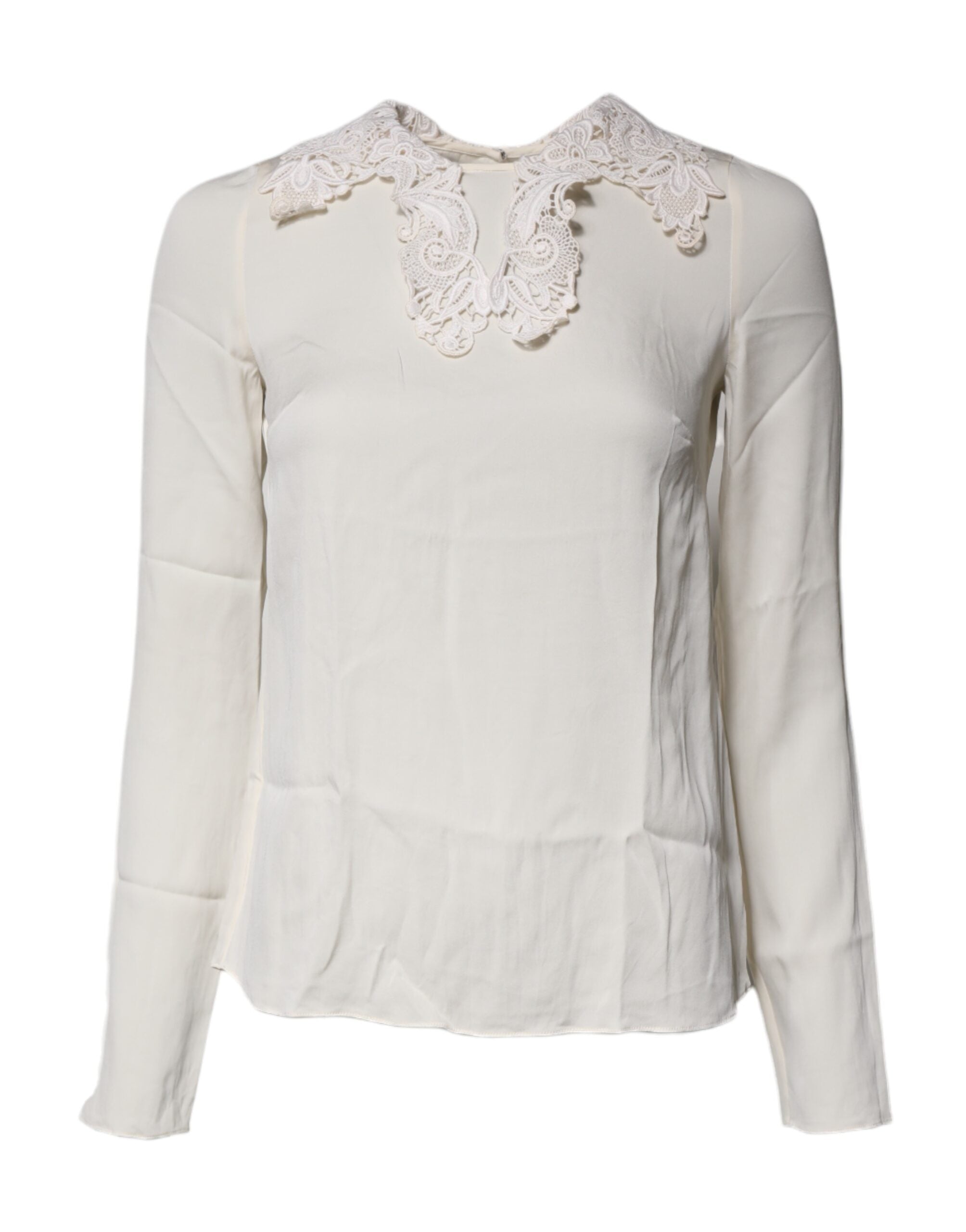 Cream Floral Lace Long Sleeves Blouse Top