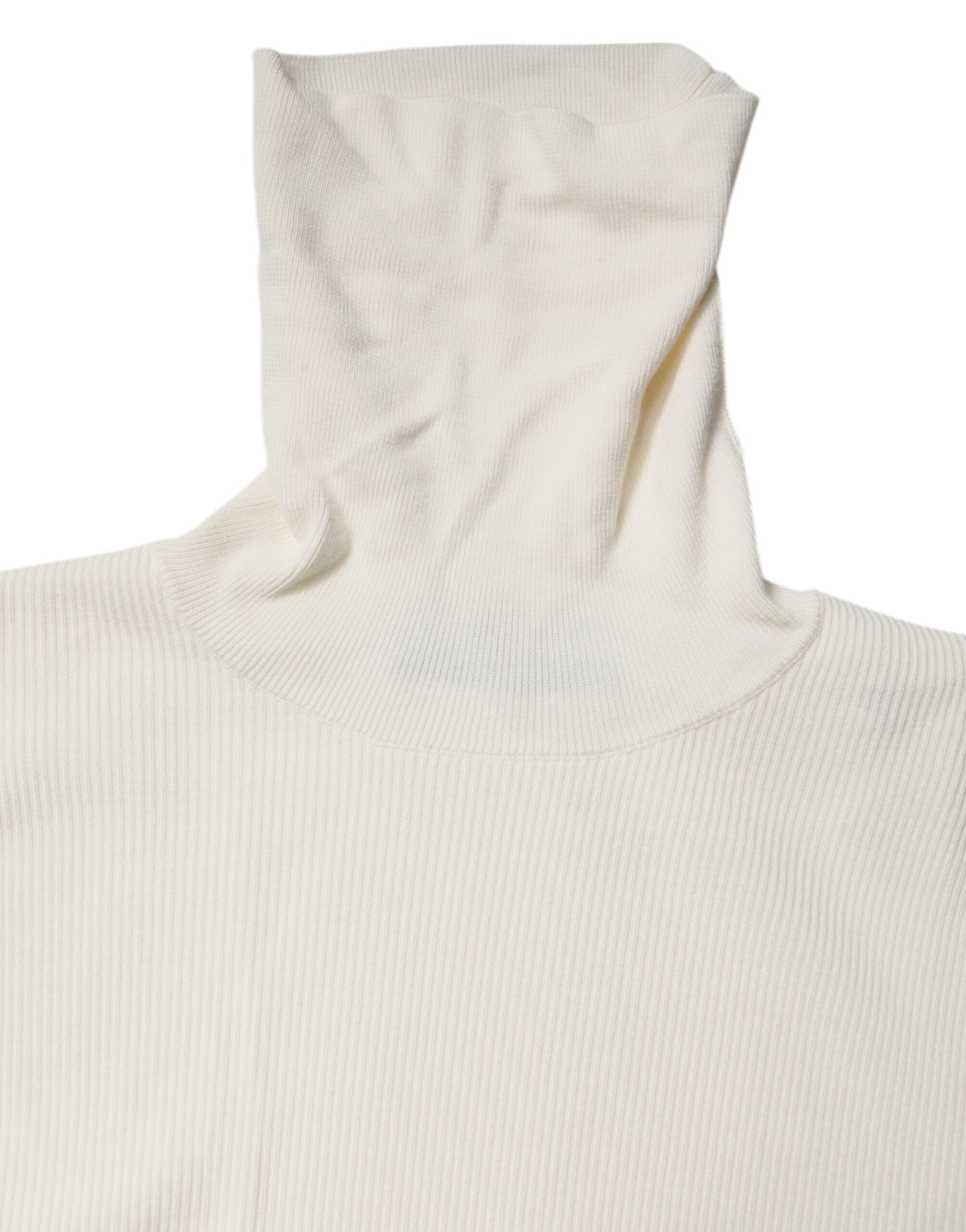 Cream Long Sleeves Turtleneck Slim Sweater