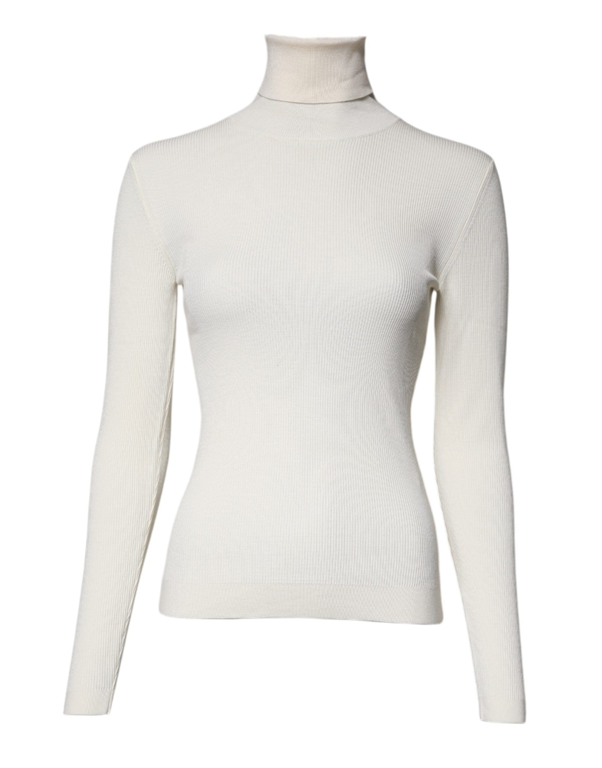 Cream Long Sleeves Turtleneck Slim Sweater