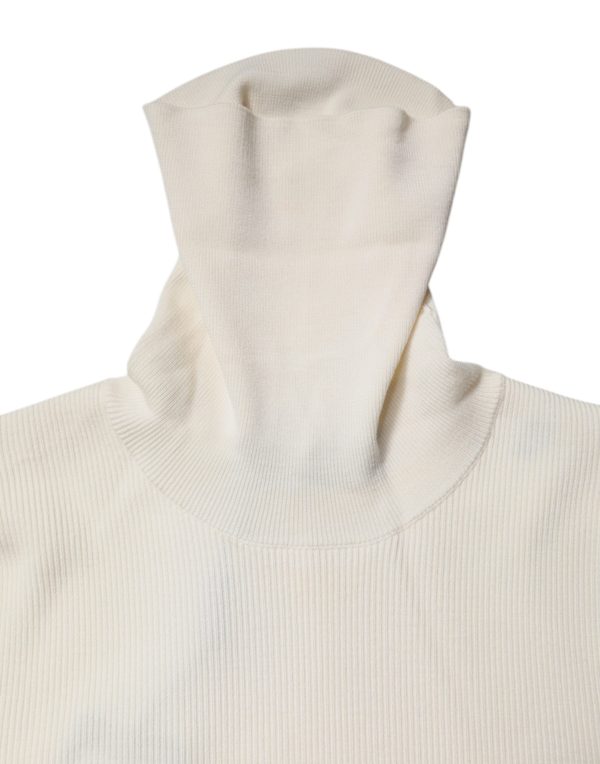Cream Long Sleeves Turtleneck Slim Sweater