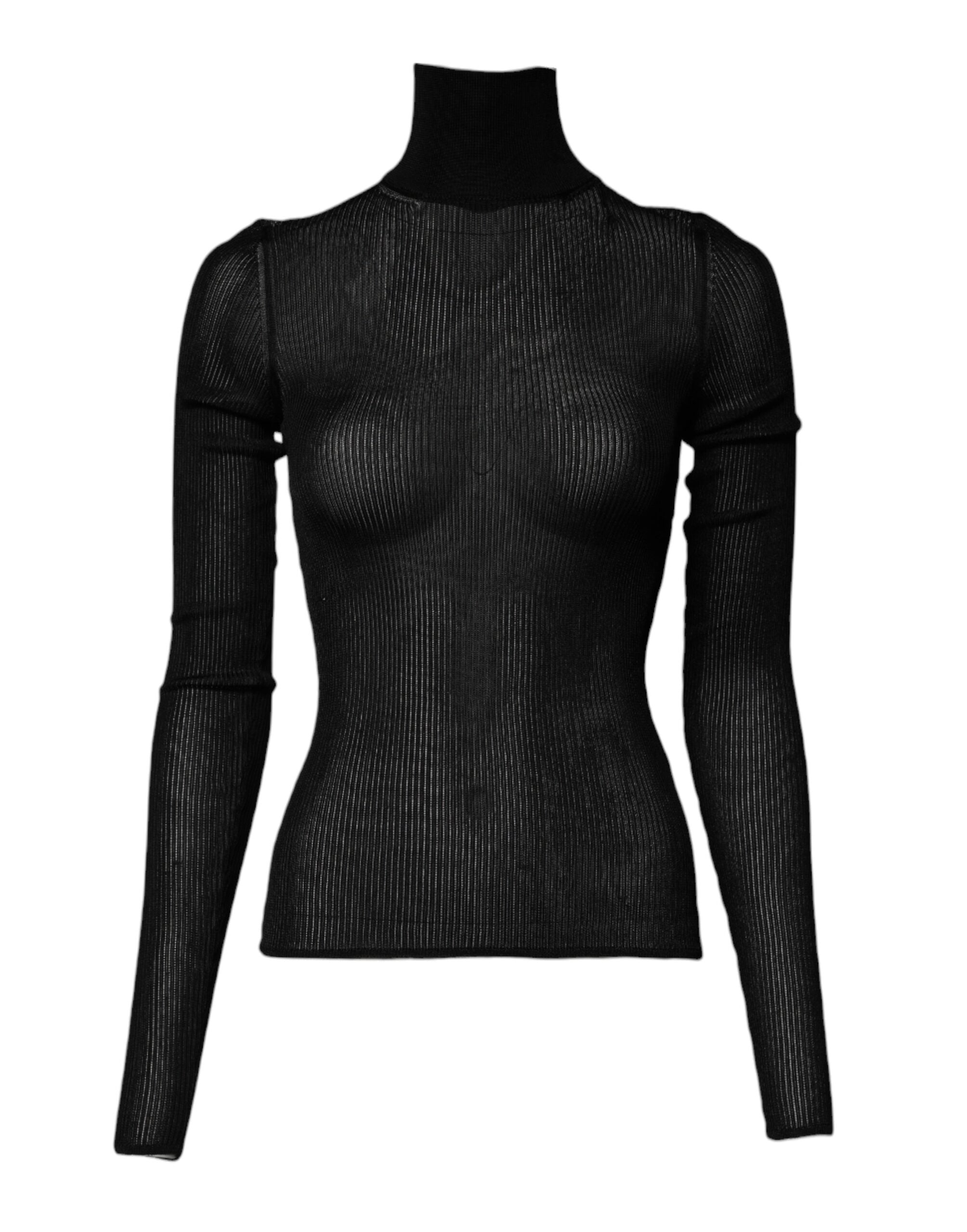 Black Knit Long Sleeves Turtleneck Slim Top