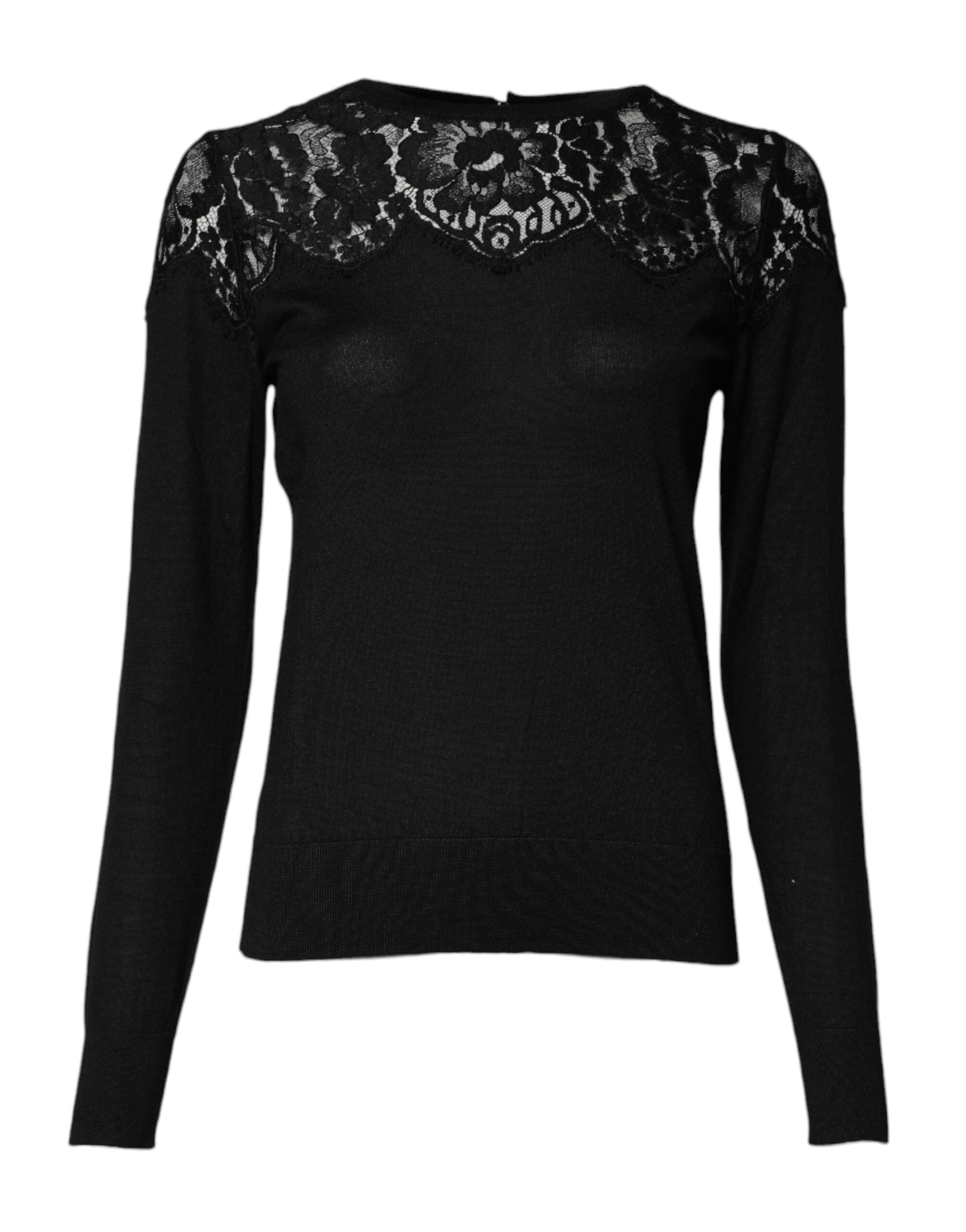 Black Floral Lace Long Sleeves Blouse Top