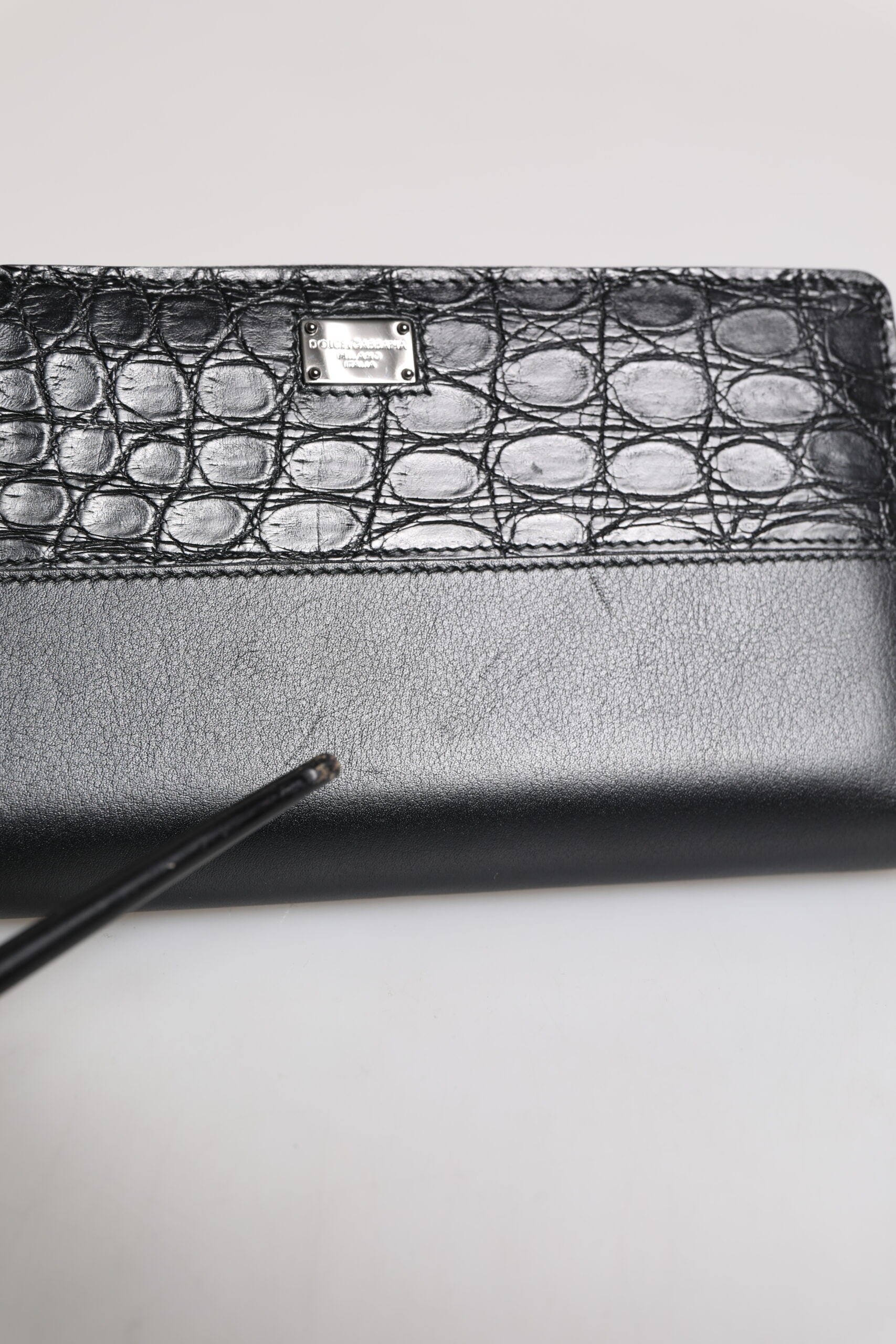 Black Leather Logo Plaque Zip Around Continental Wallet