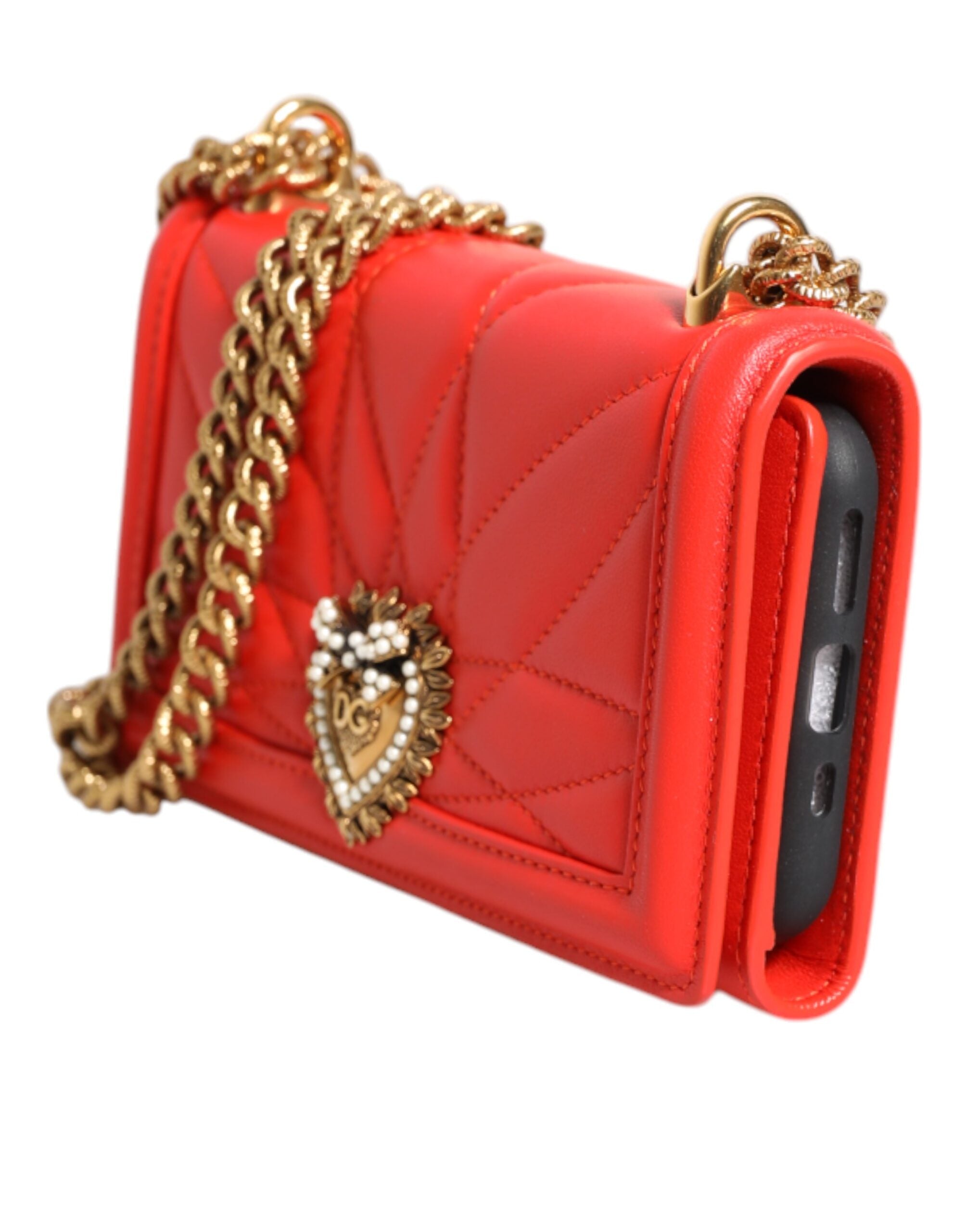 Red Leather Quilted Devotion Crossbody Phone Cover Bag