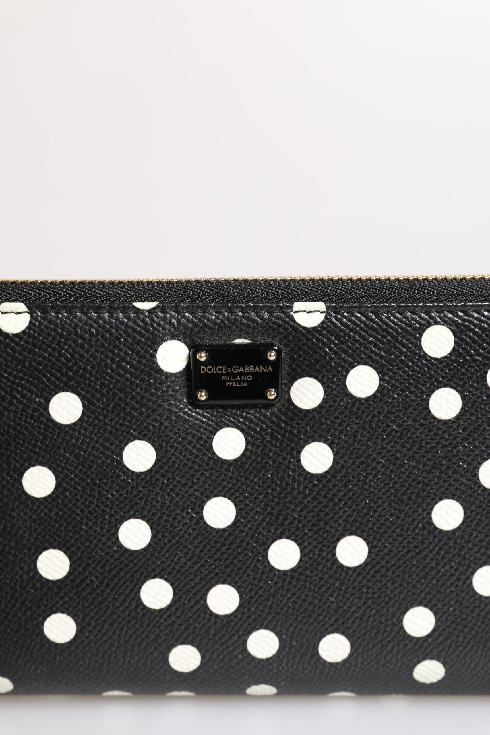 Black White Dotted Leather Zip Around Continental Wallet