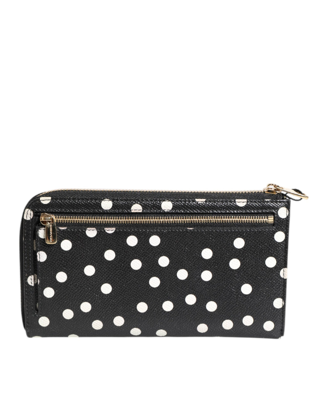 Black White Dotted Leather Zip Around Continental Wallet