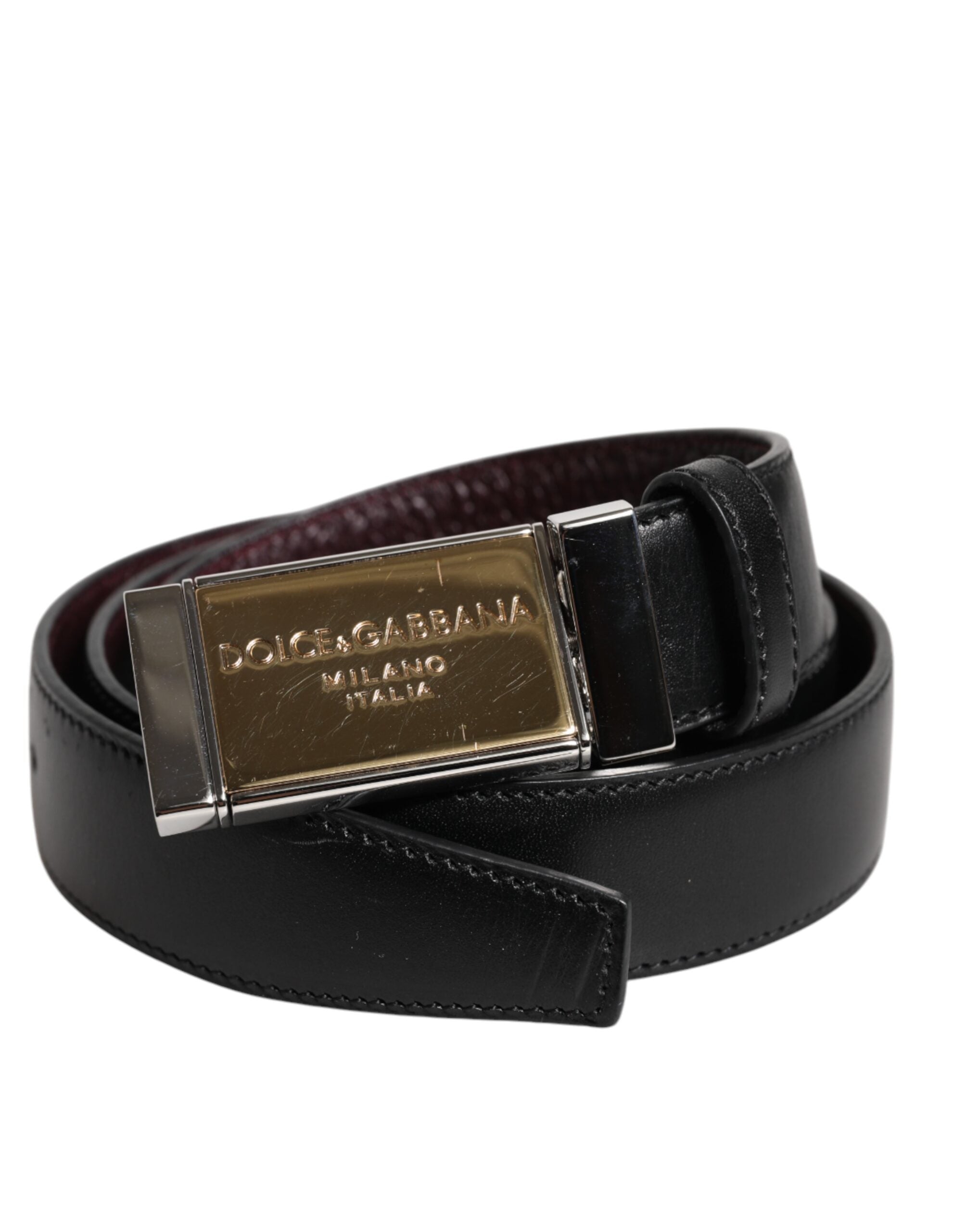 Black Brown Leather Metal Buckle Reversible Belt