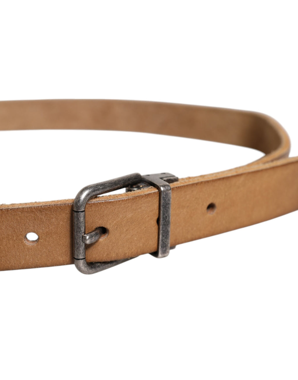 Brown Leather Silver Tone Metal Buckle Belt