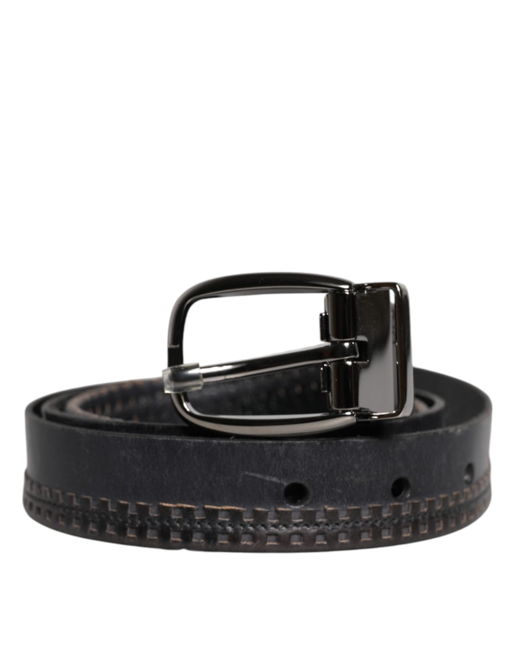 Black Leather Silver Tone Metal Buckle Belt