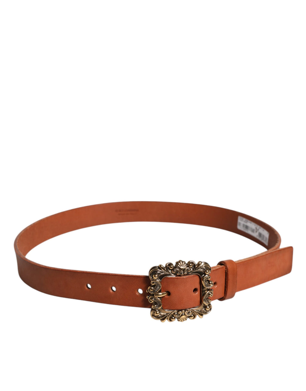 Brown Leather Gold Metal Baroque Buckle Belt
