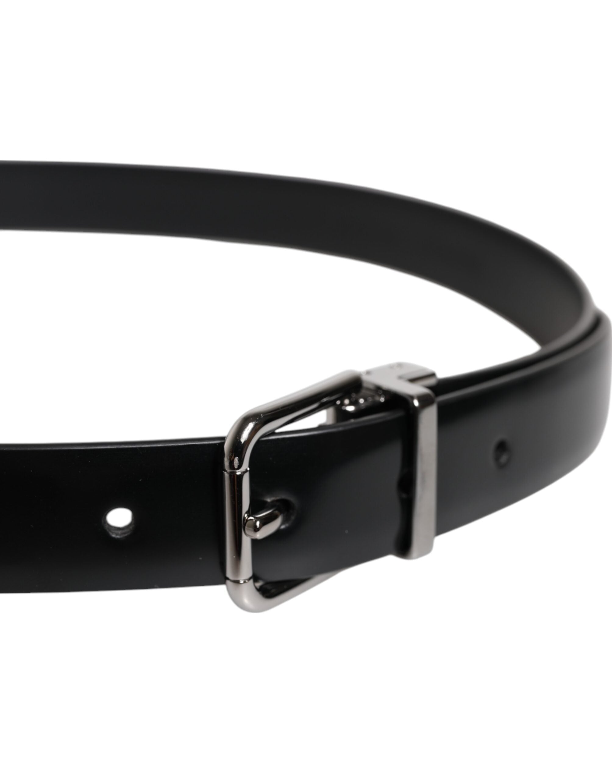 Black Solid Leather Classic Waist Buckle Belt
