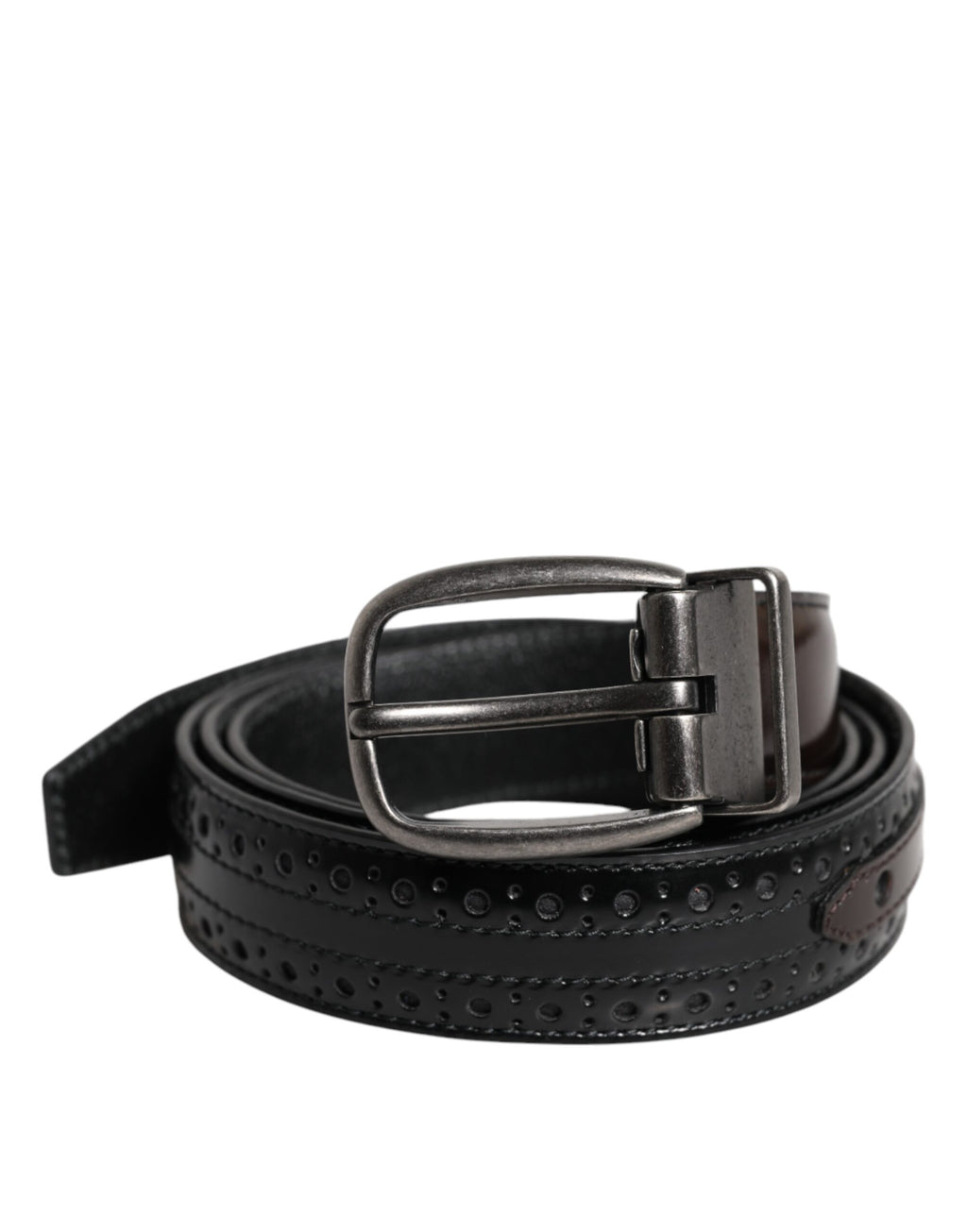 Black Brown Leather Classic Metal Buckle Belt