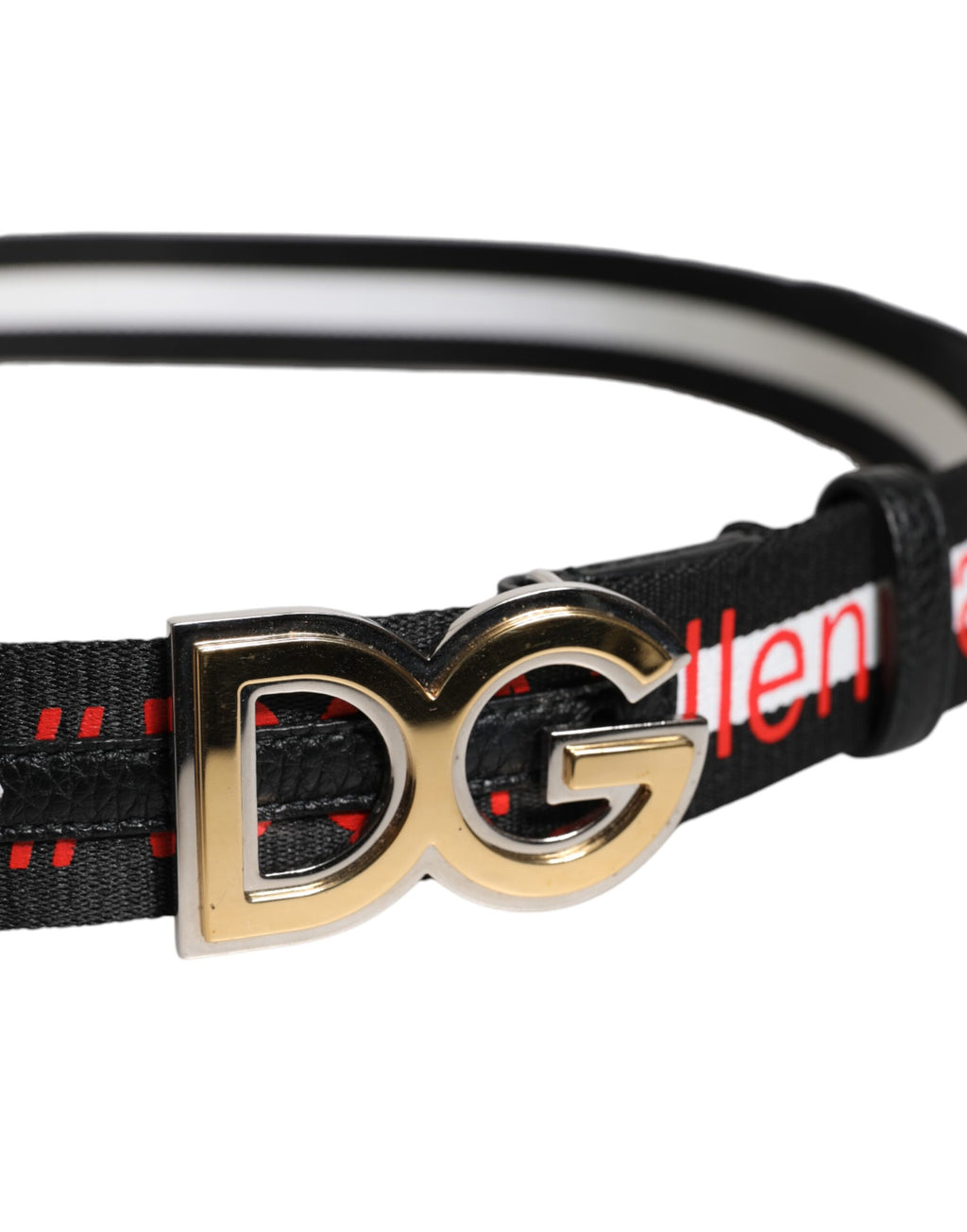 Black White Printed Metal Logo Buckle Belt