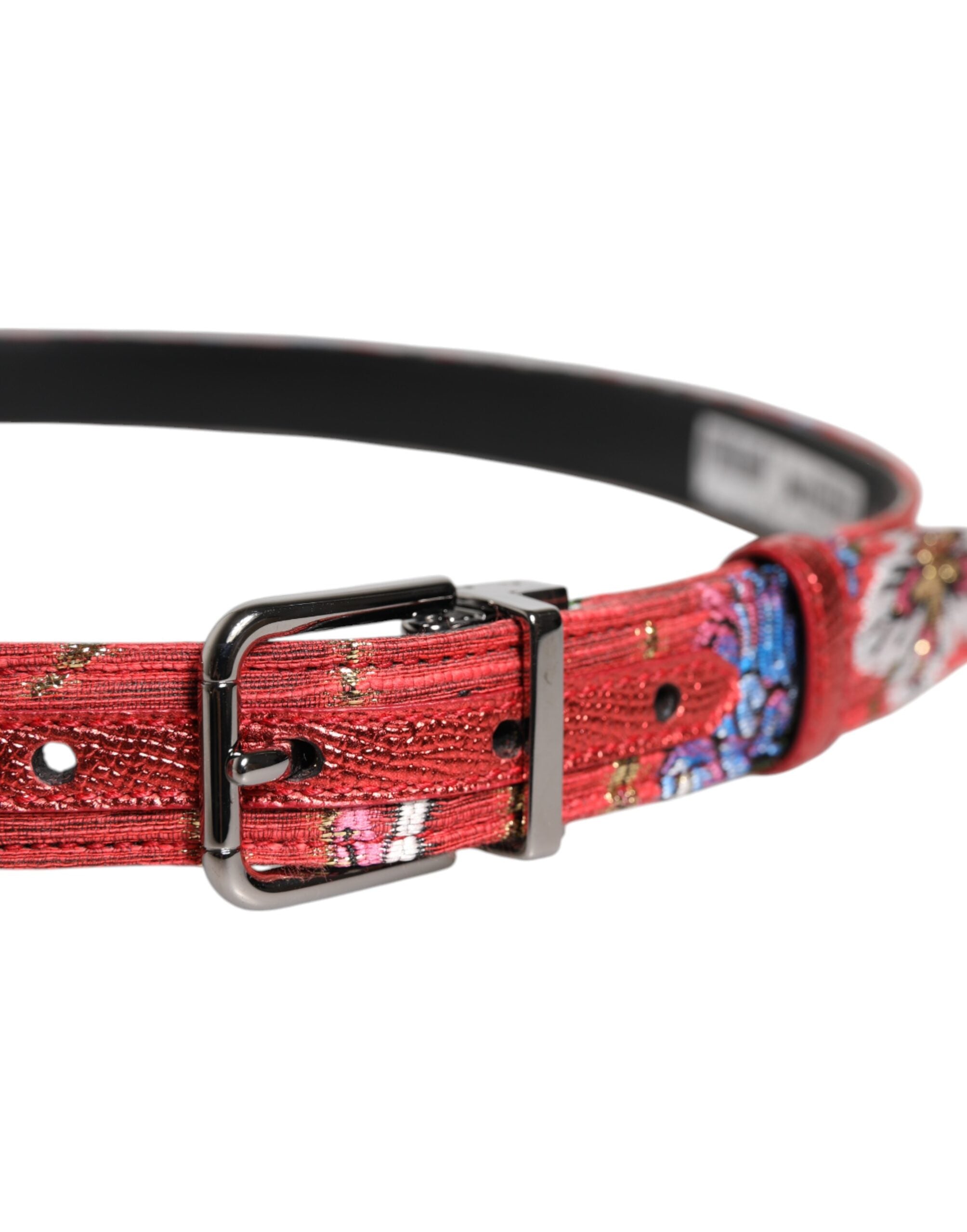Red Floral DG Embellished Metal Buckle Belt