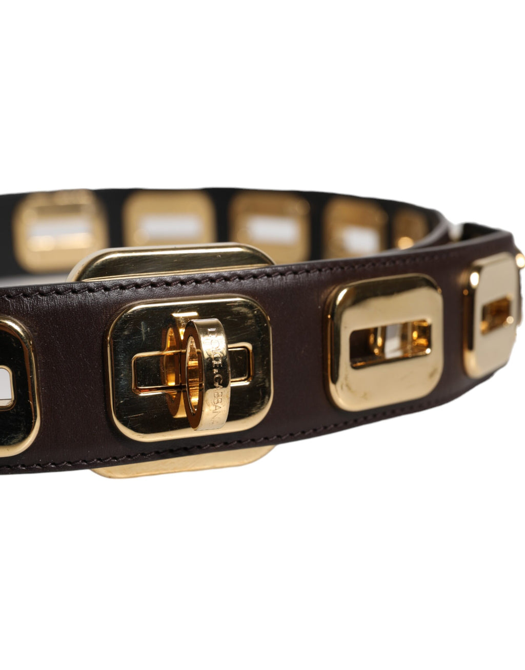 Dark Brown Leather Gold Rotating Buckle Belt