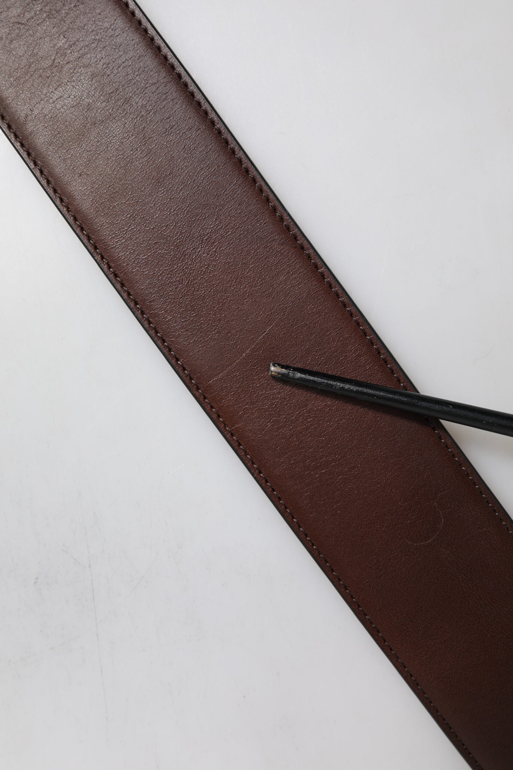 Brown Logo Engraved Metal Waist Buckle Belt