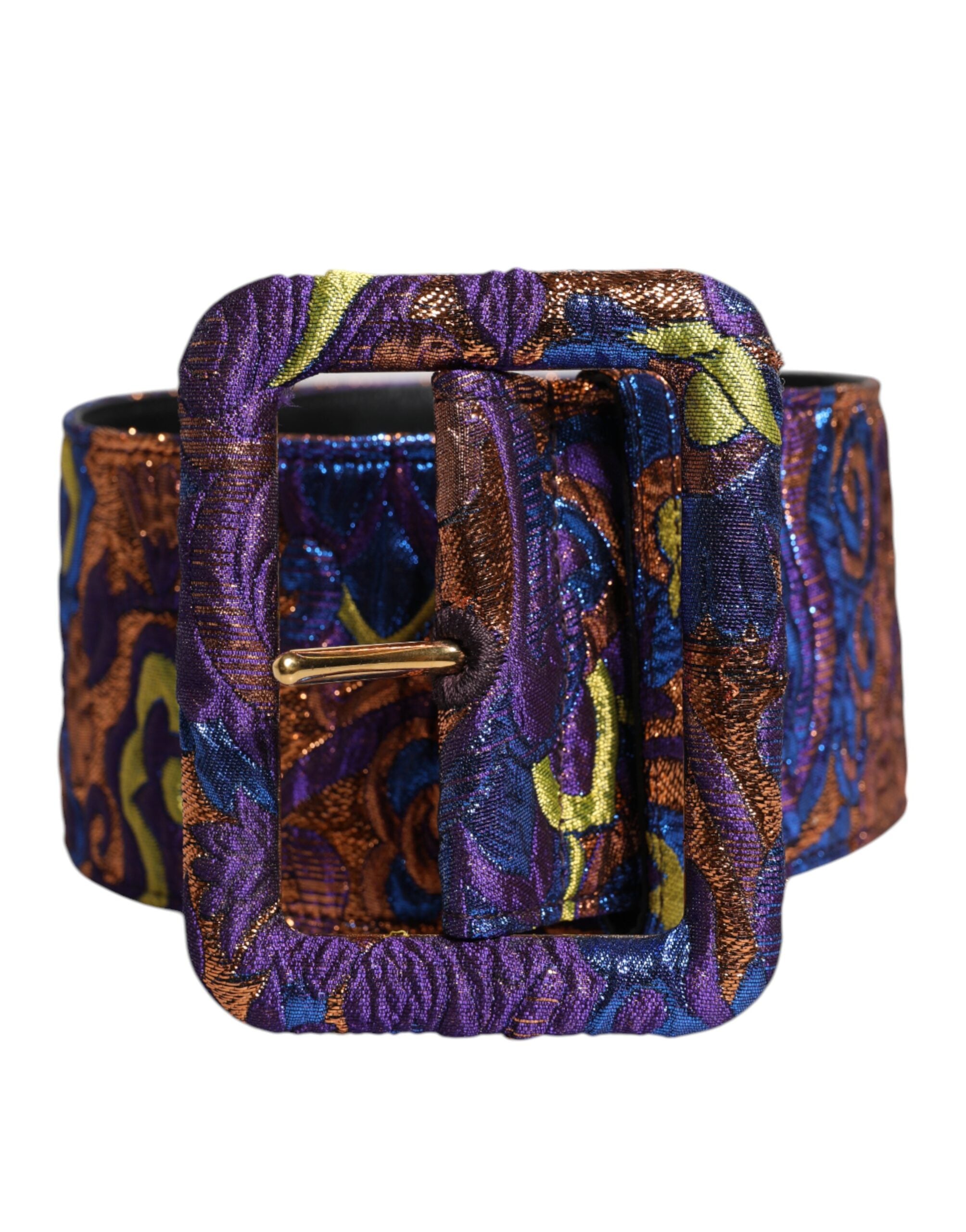 Multicolor Floral Jacquard Lurex Wide Waist Buckle Belt