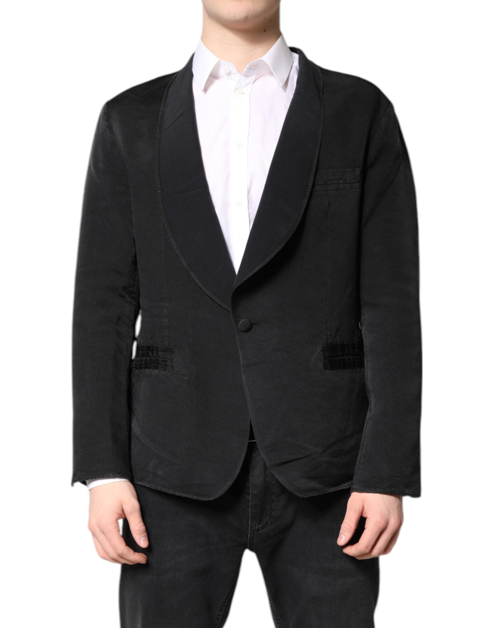 Black Silk Single Breasted Coat Blazer Suit