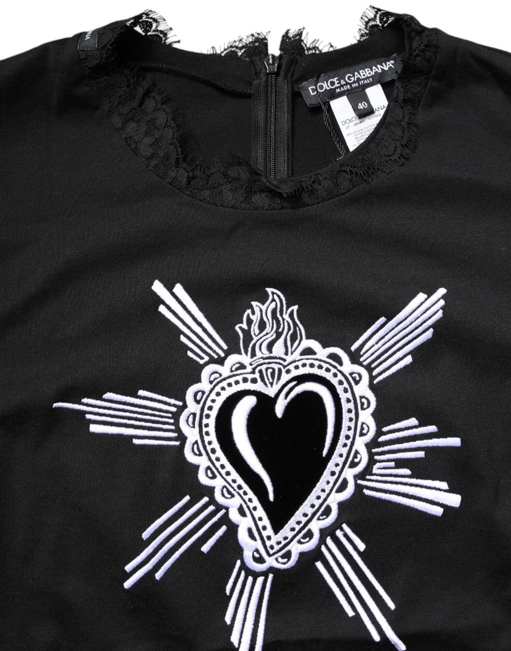 Black Lace Sheer Sacred Heart Crew Neck Top