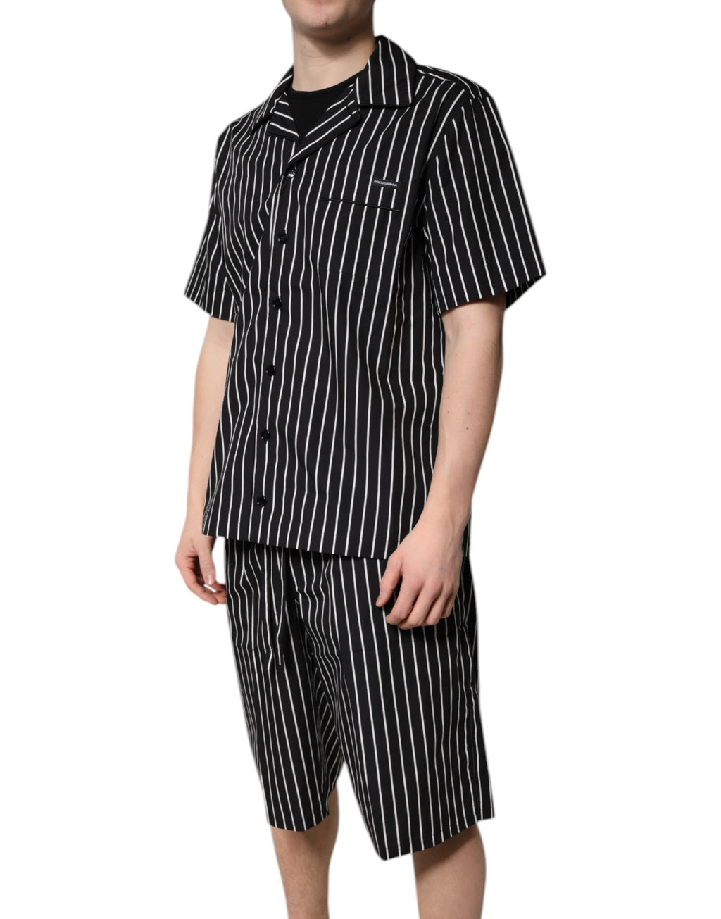 Black White Stripes Cotton Men Pajama Set Sleepwear