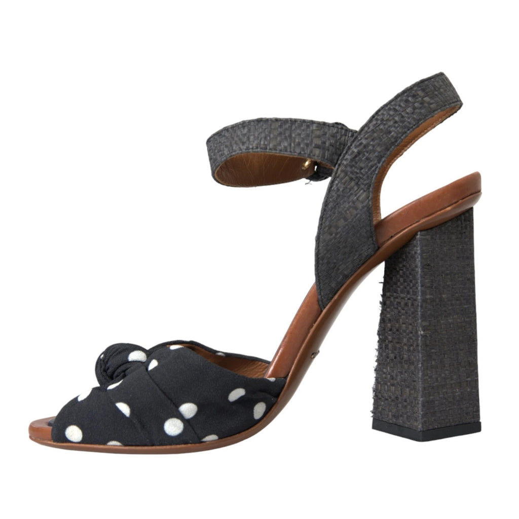 Black Polka Dot Leather Heels Sandals Shoes