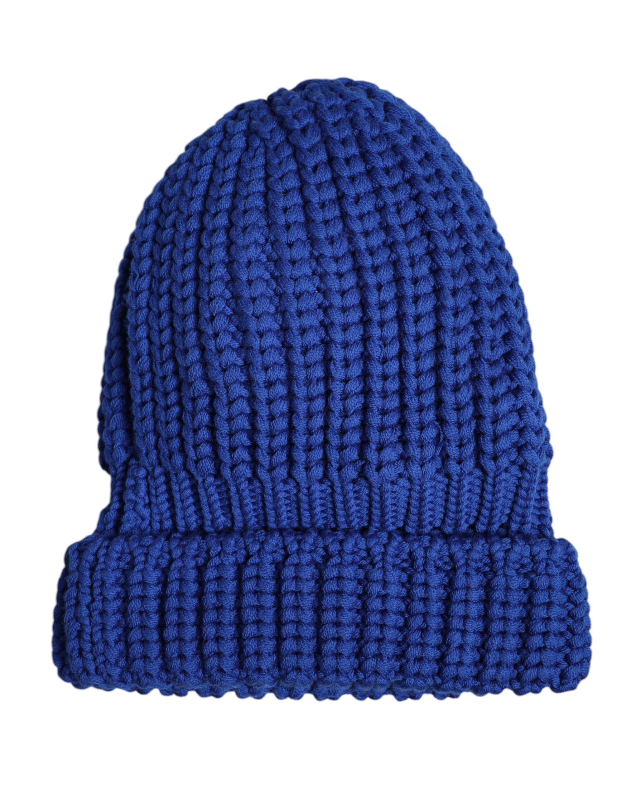 Blue Wool Knitted Winter Beanie Hat