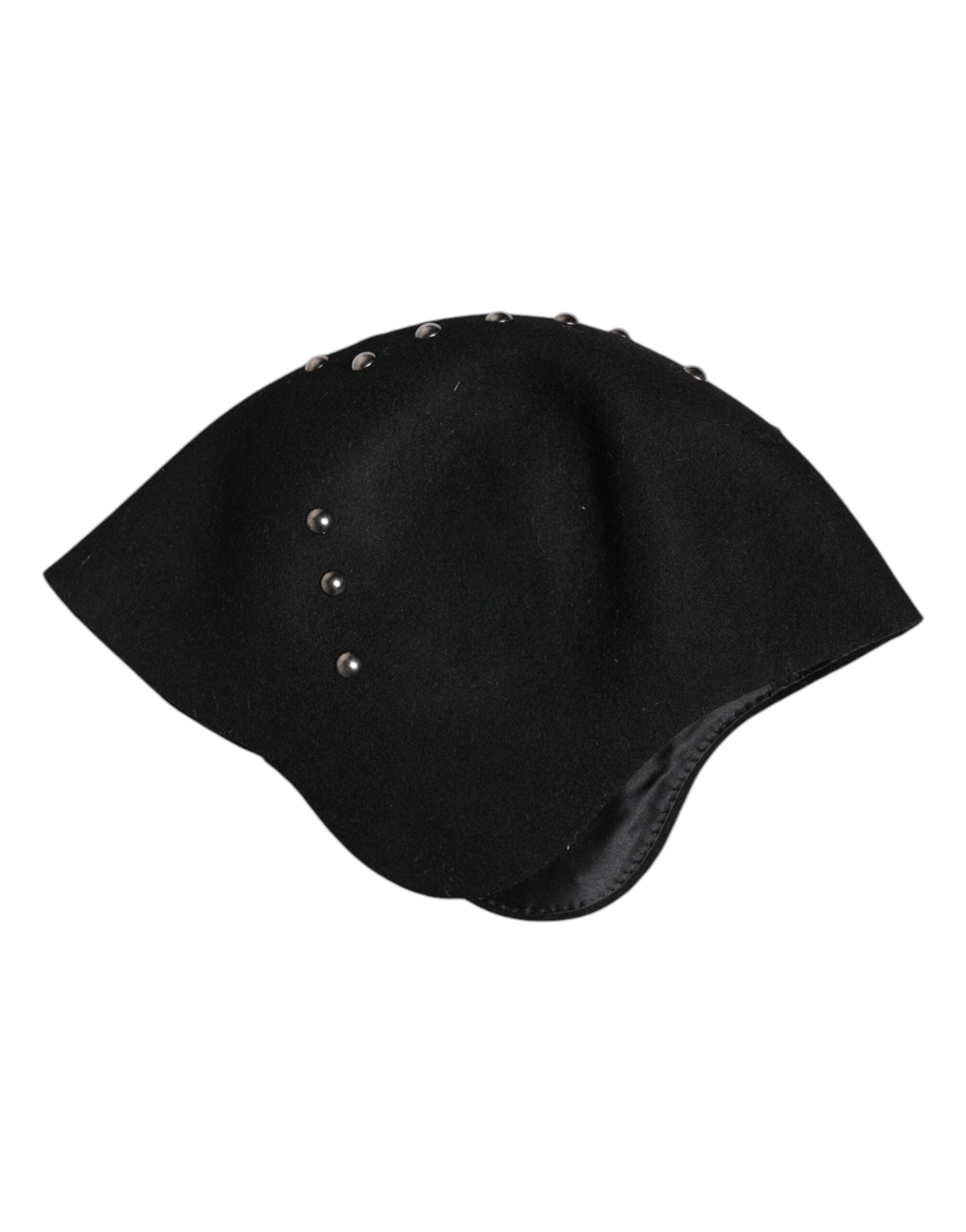 Black Wool Multicolor Embellished Cloche Hat