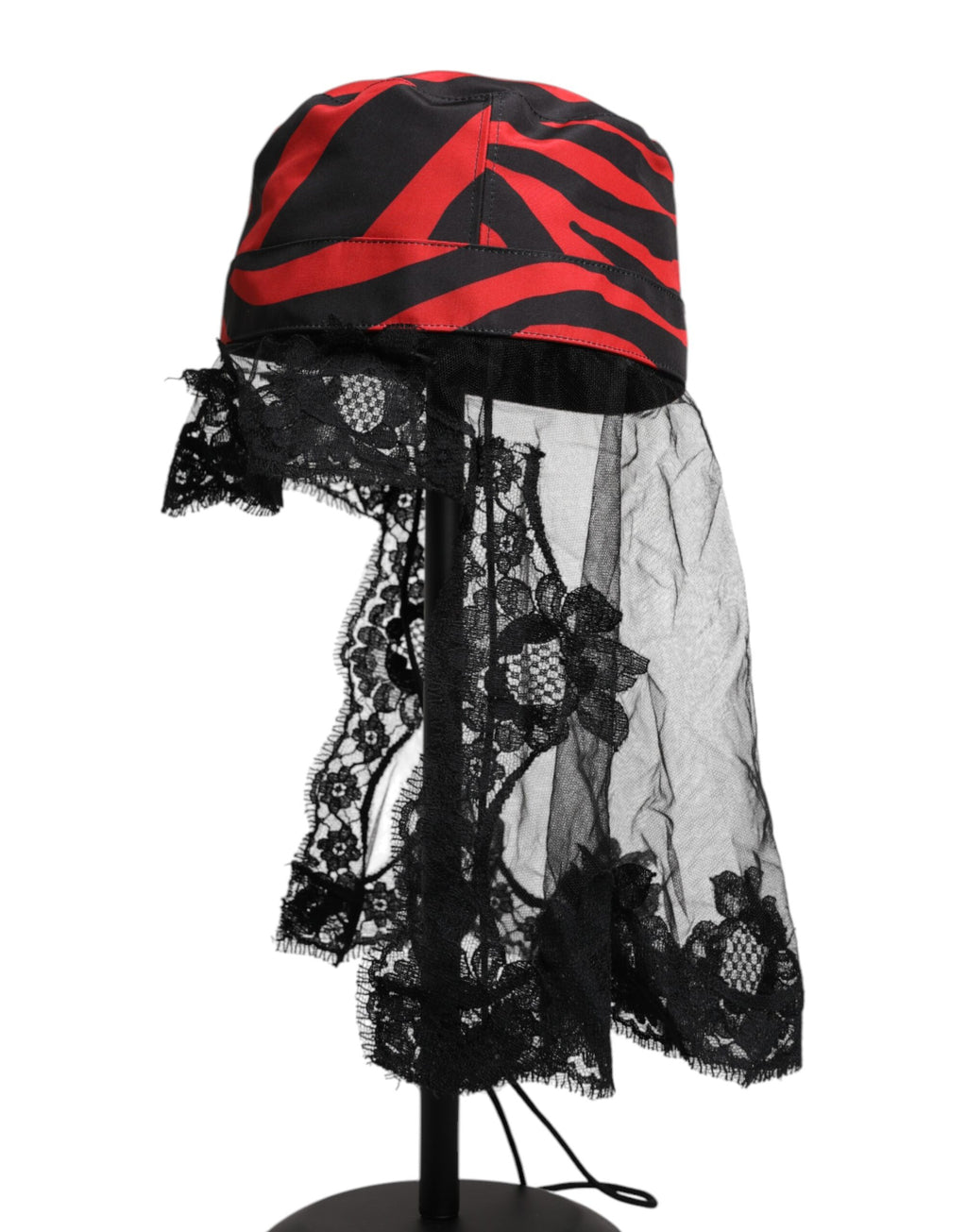 Black Red Stripes Lace Tulle Bucket Hat