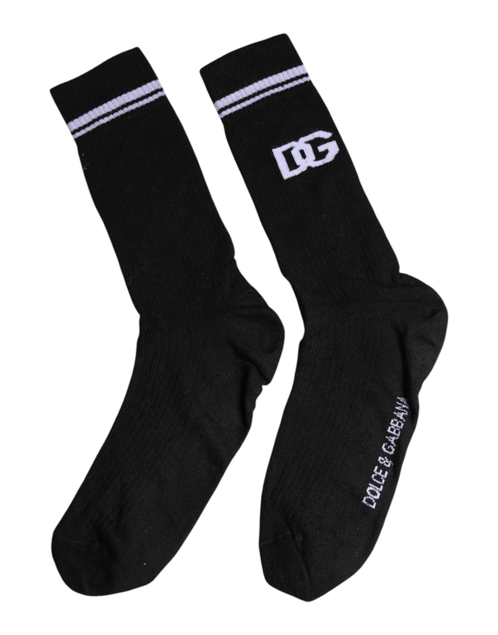 Black Cotton Logo Mid Calf Men Socks