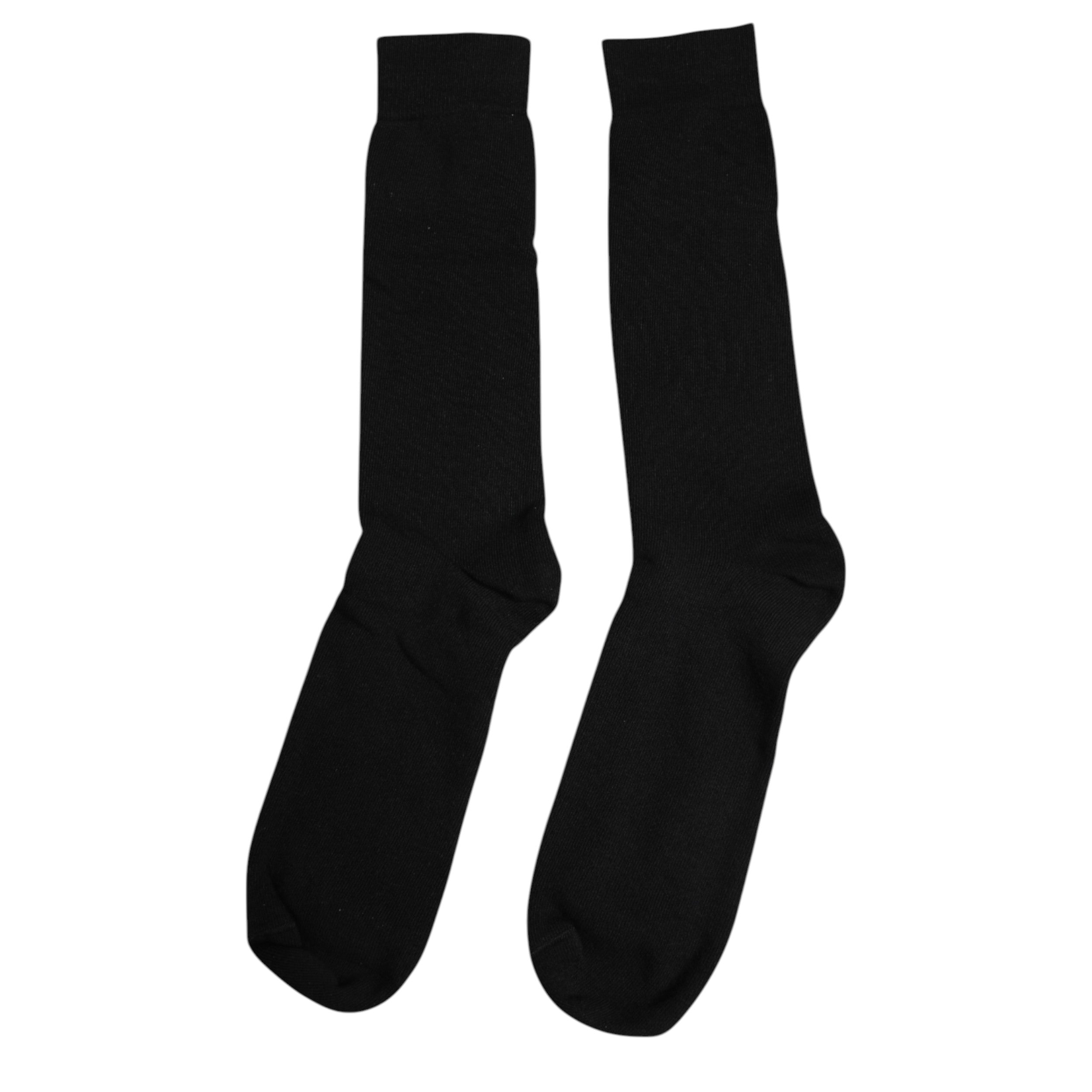 Black Solid Cotton Mid Calf Men Socks
