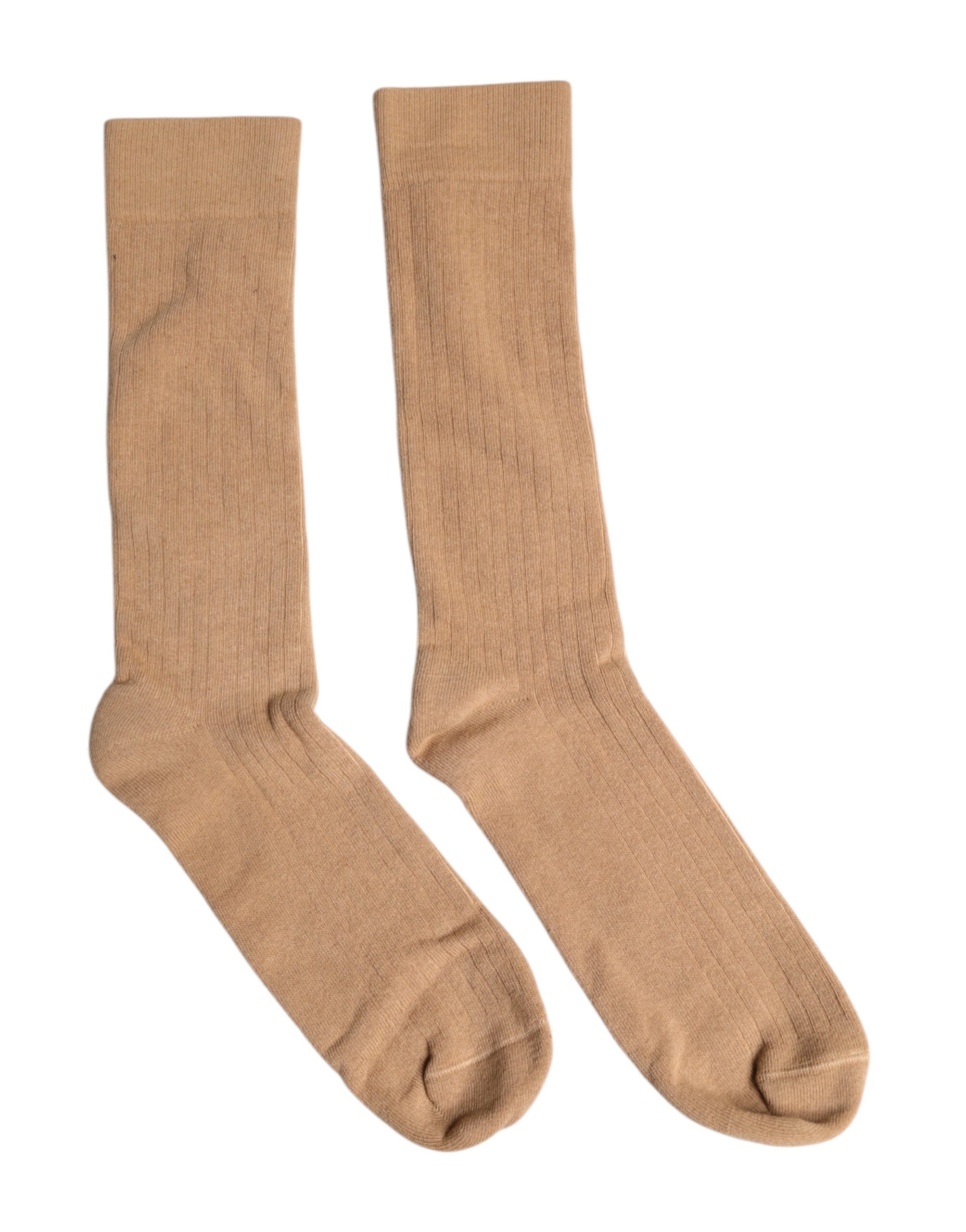 Brown Solid Cotton Mid Calf Men Socks