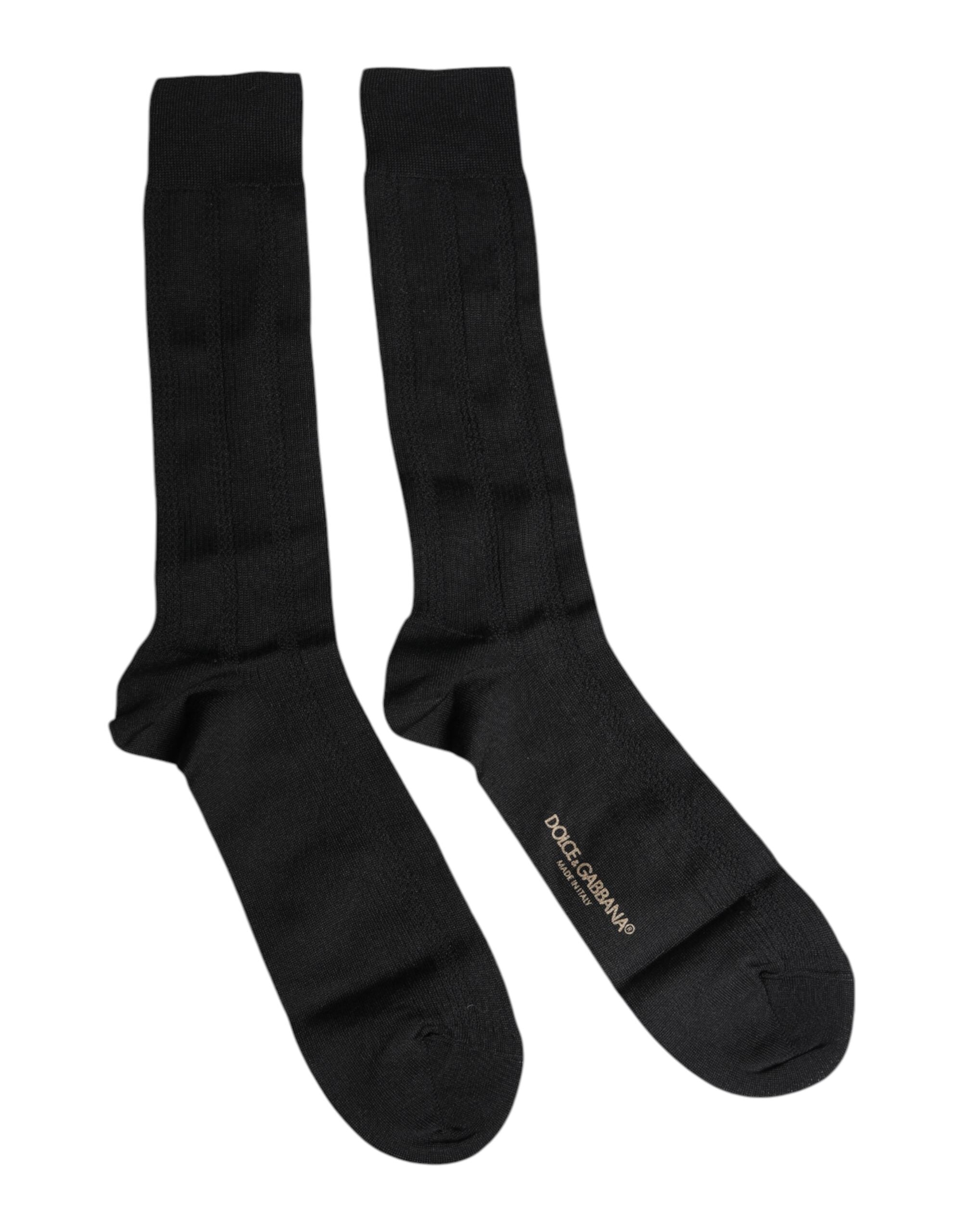 Black Stretch Logo Mid Calf Men Socks