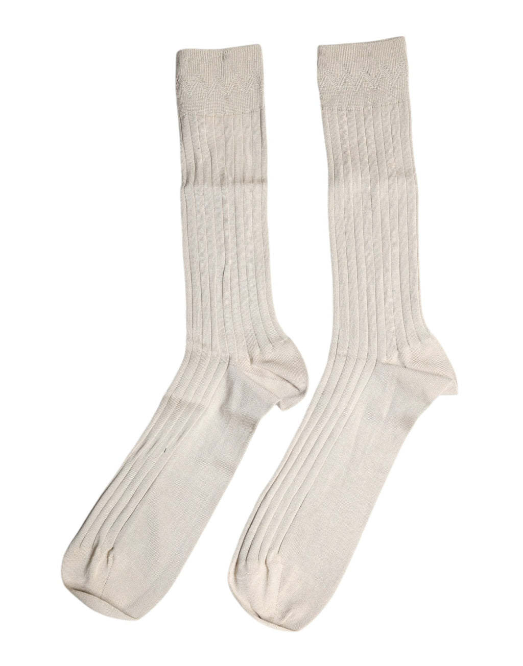 Beige Cotton Stretch Logo Mid Calf Socks
